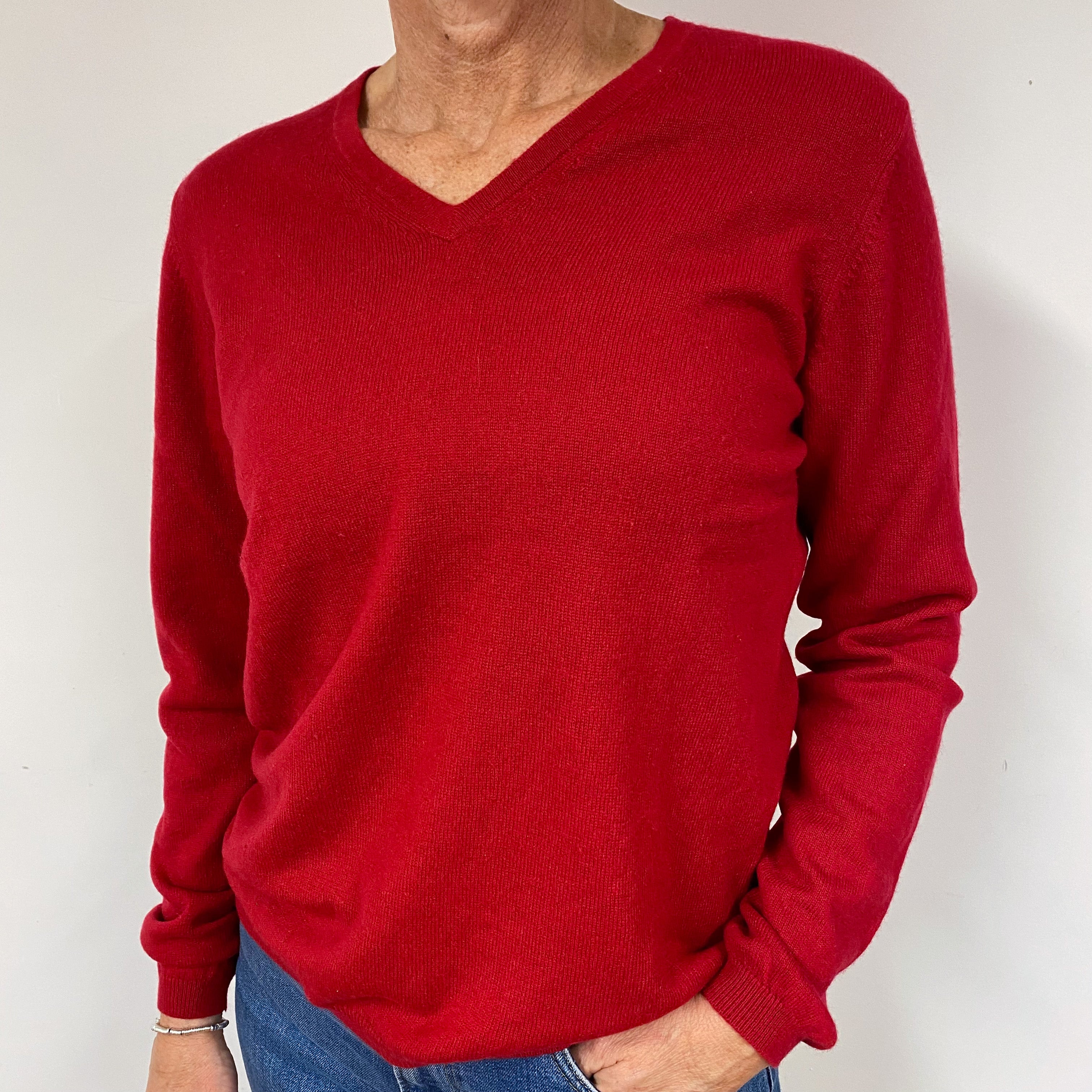 Crimson Red Cashmere V-Neck Jumper Medium