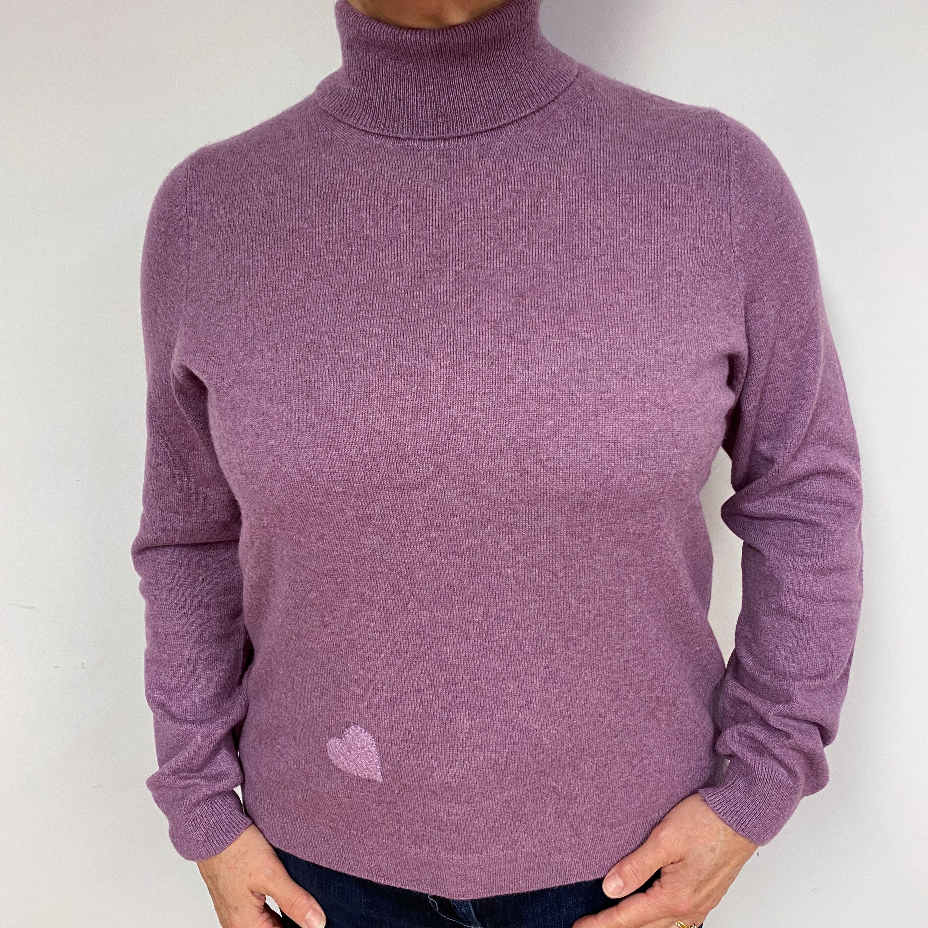 Dark Lilac Purple Cashmere Polo Neck Jumper Large