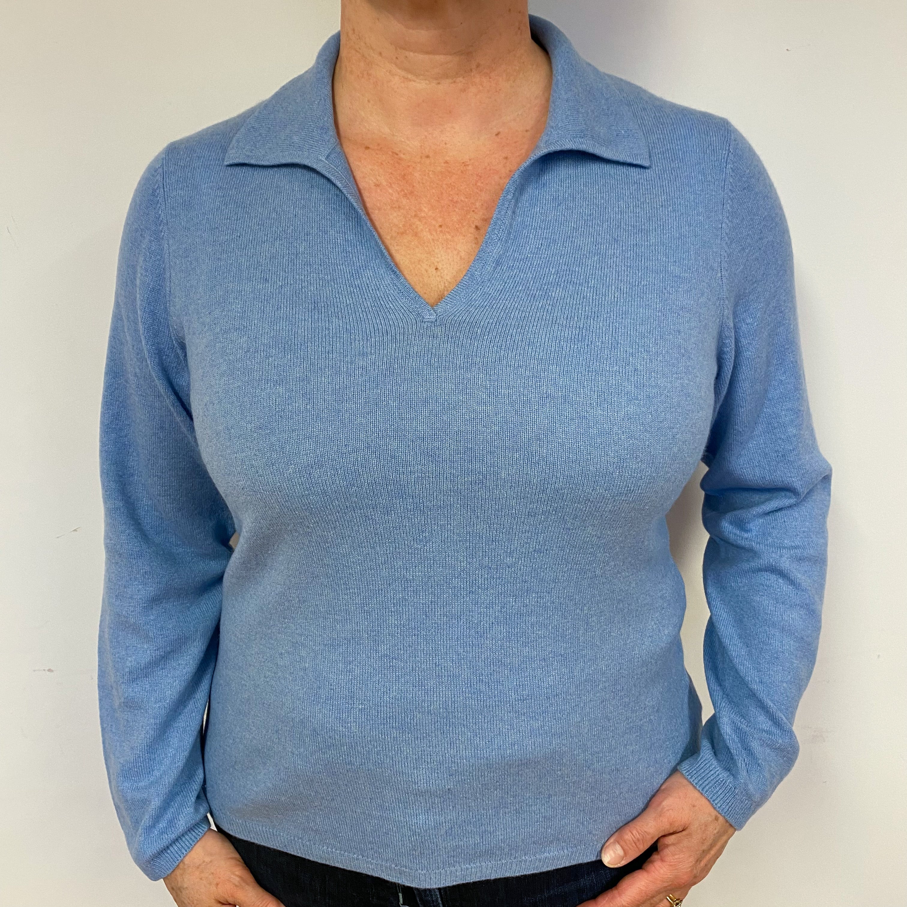 Sky Blue Cashmere V-Neck Jumper Large.