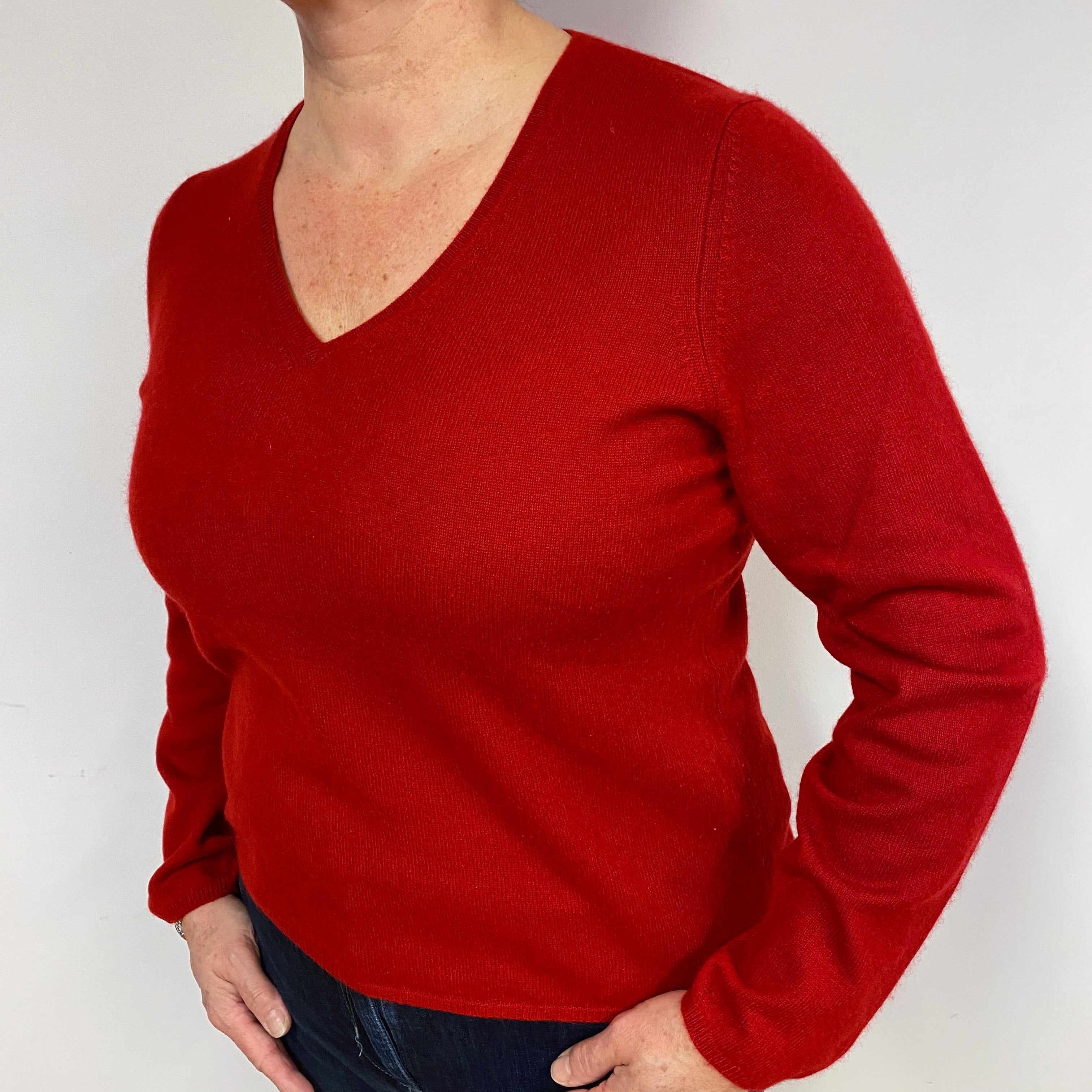 Crimson Red Cashmere V-Neck Jumper Large