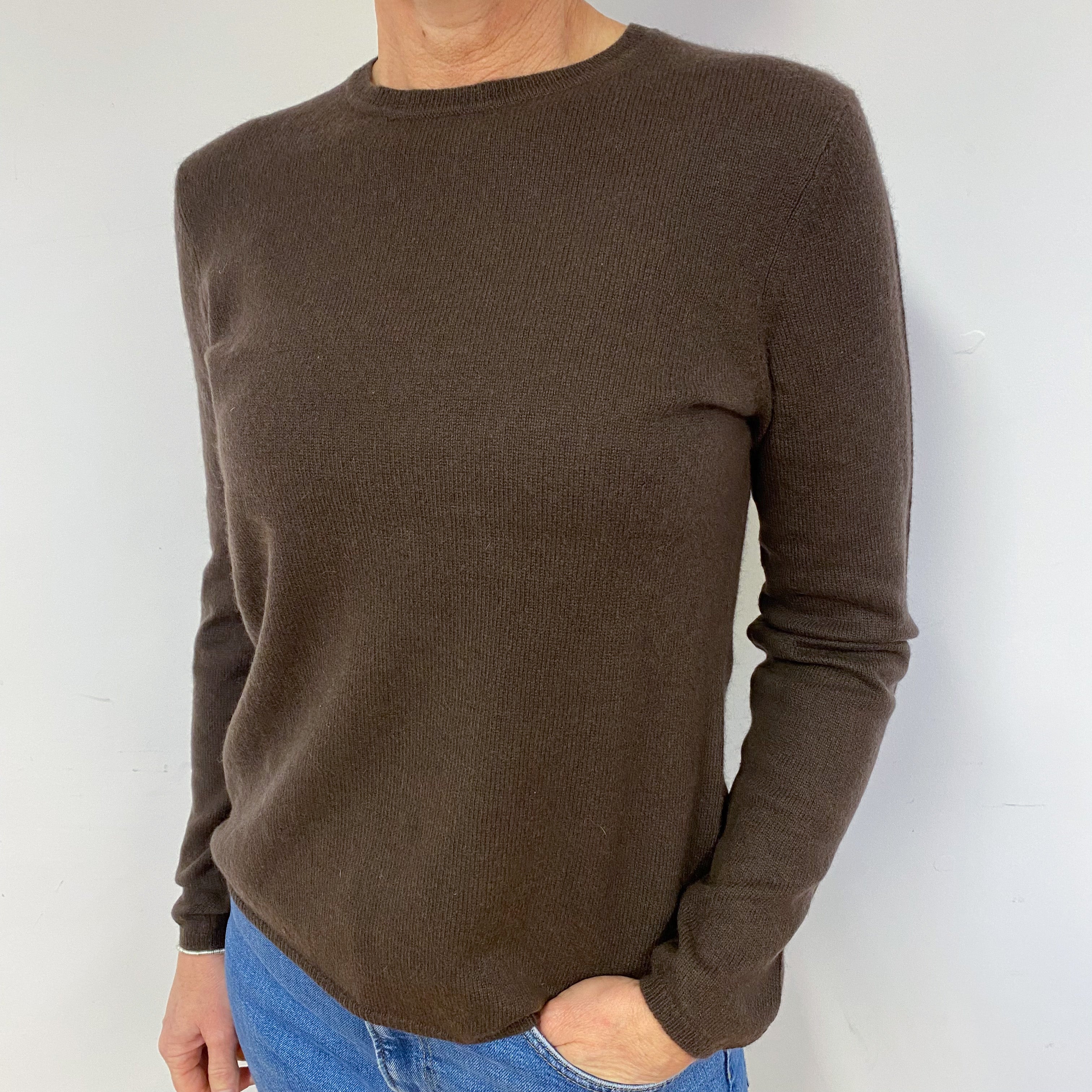 Chocolate Brown Cashmere Crew Neck Jumper Medium