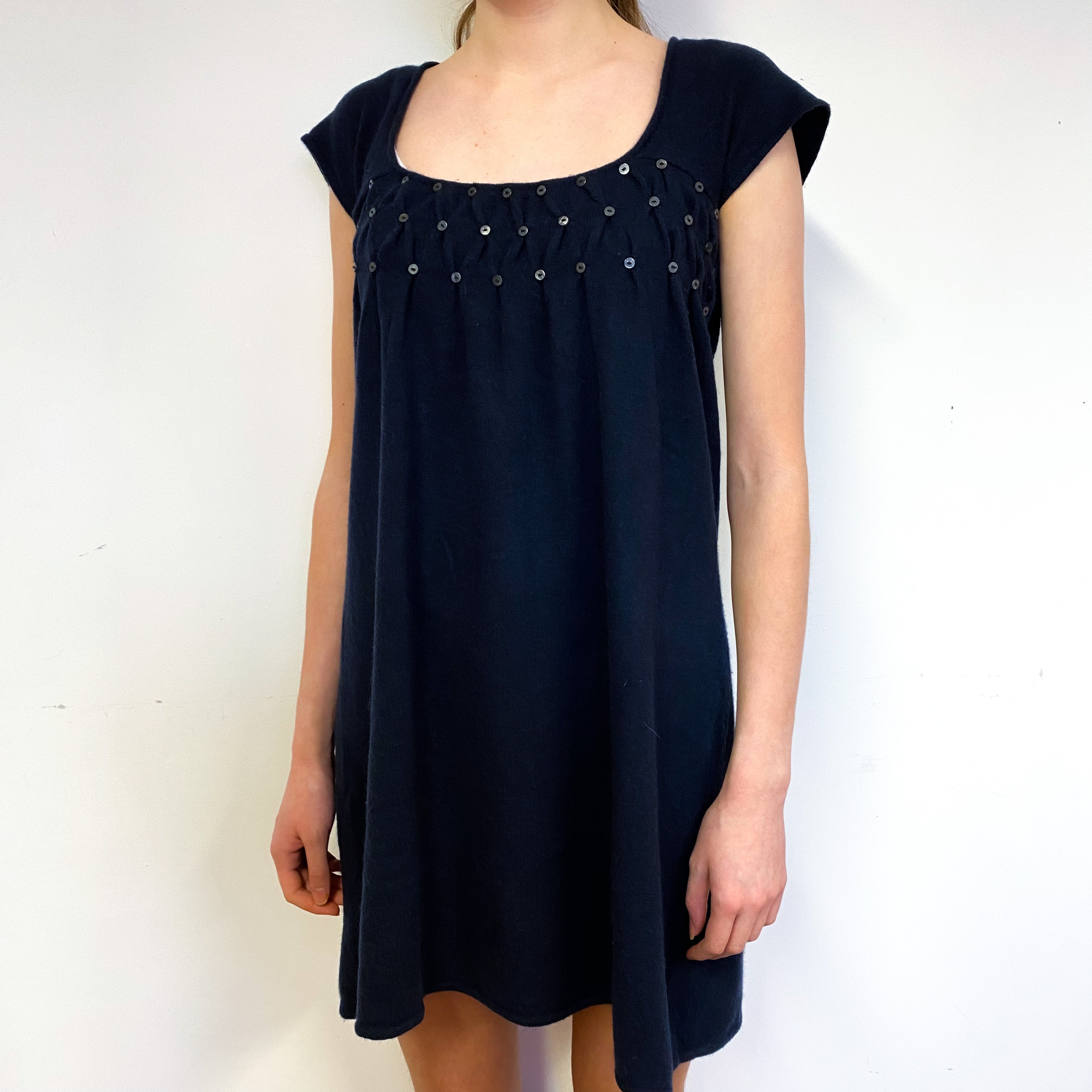 Dark Navy Blue Cashmere Sweetheart Neck Dress Extra Small