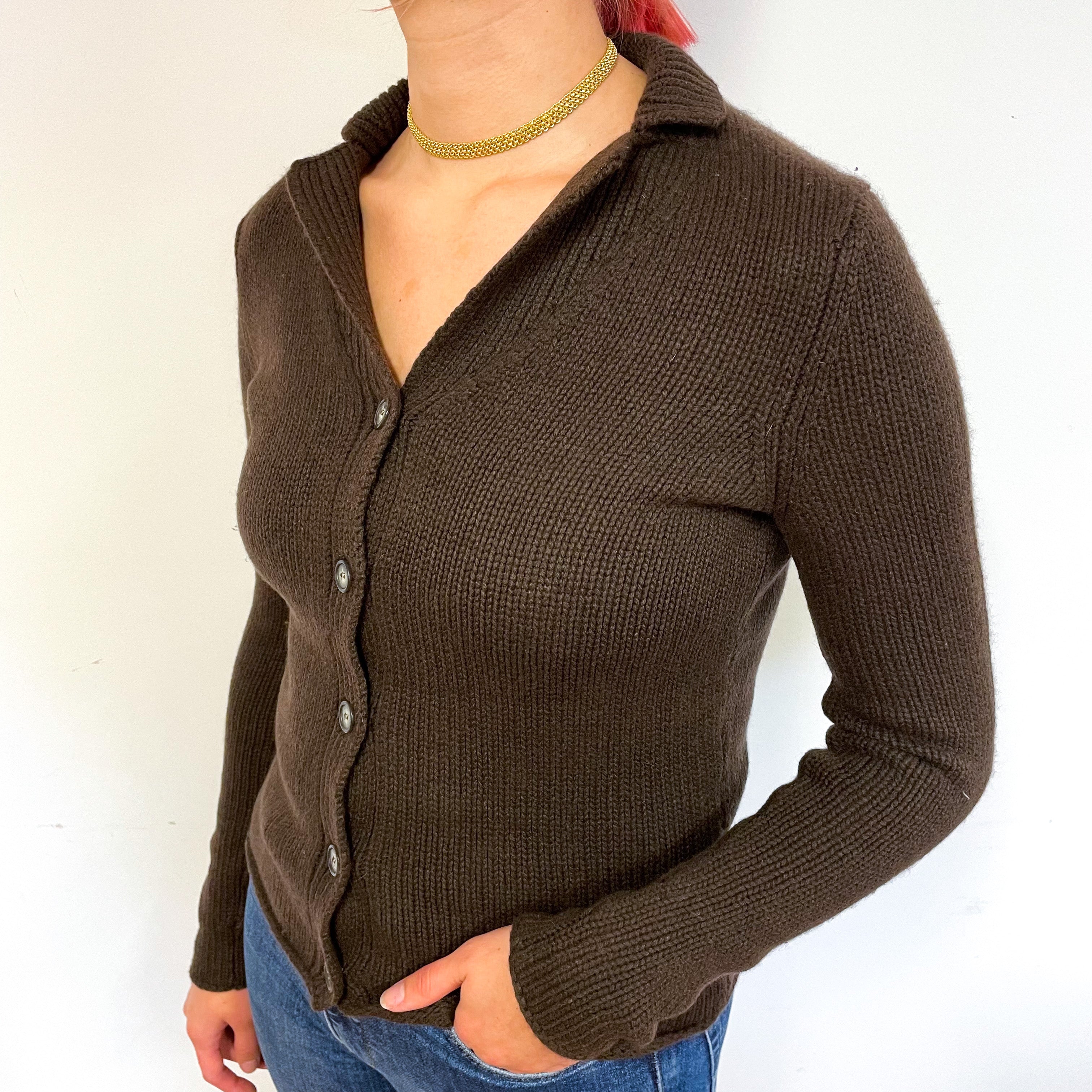 Chocolate Brown Chunky Cashmere Collared Jacket Small
