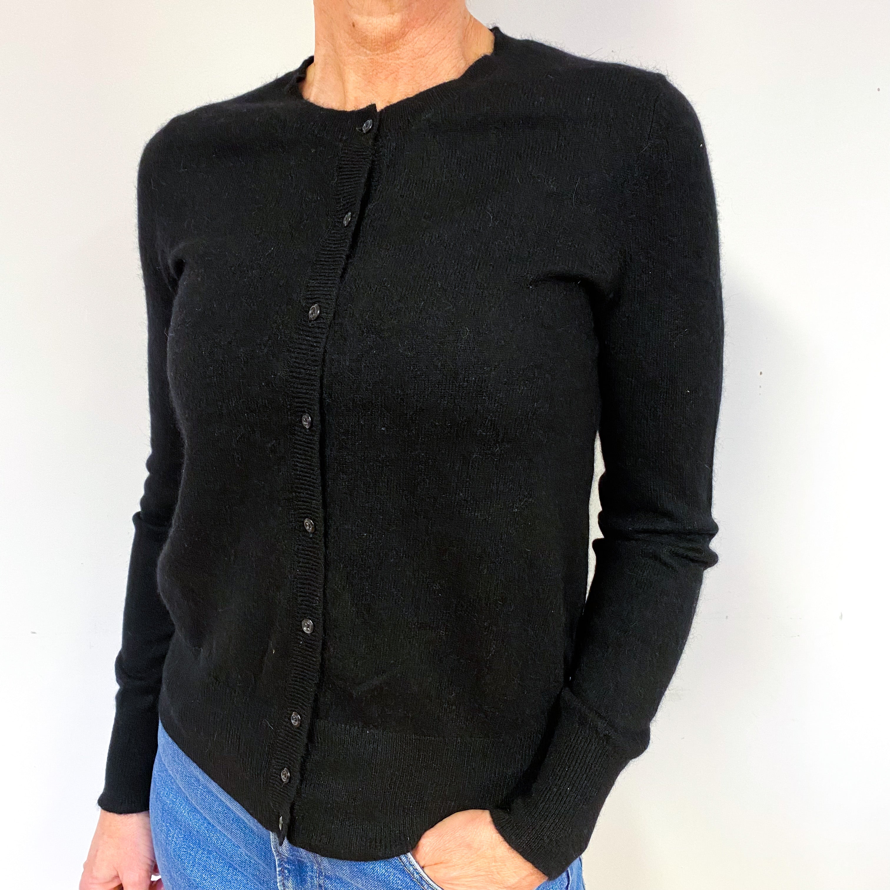 Black Cashmere Crew Neck Cardigan Medium