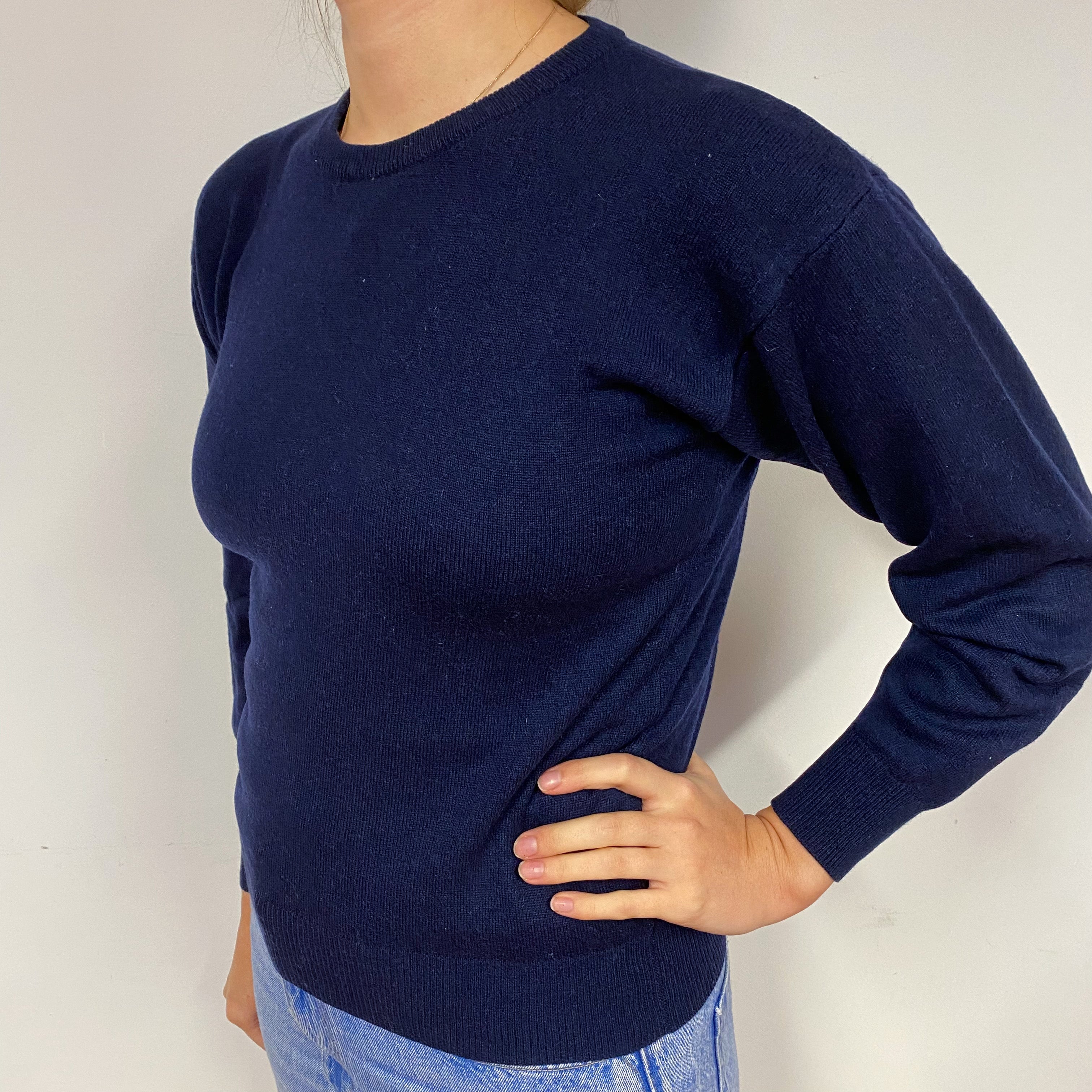 Vintage Navy Blue Cashmere Crew Neck Jumper Small