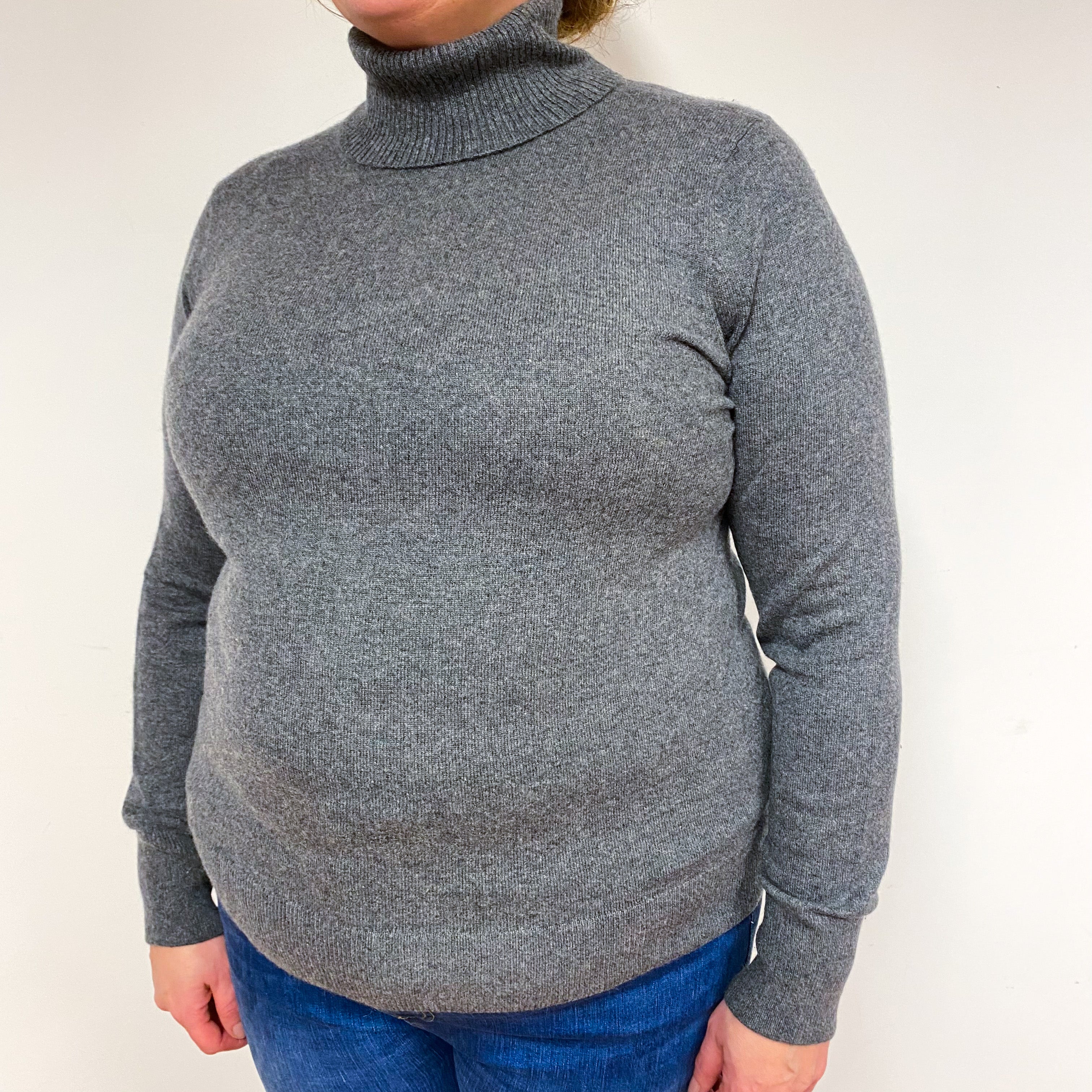 Slate Grey Cashmere Polo Neck Jumper Extra Large