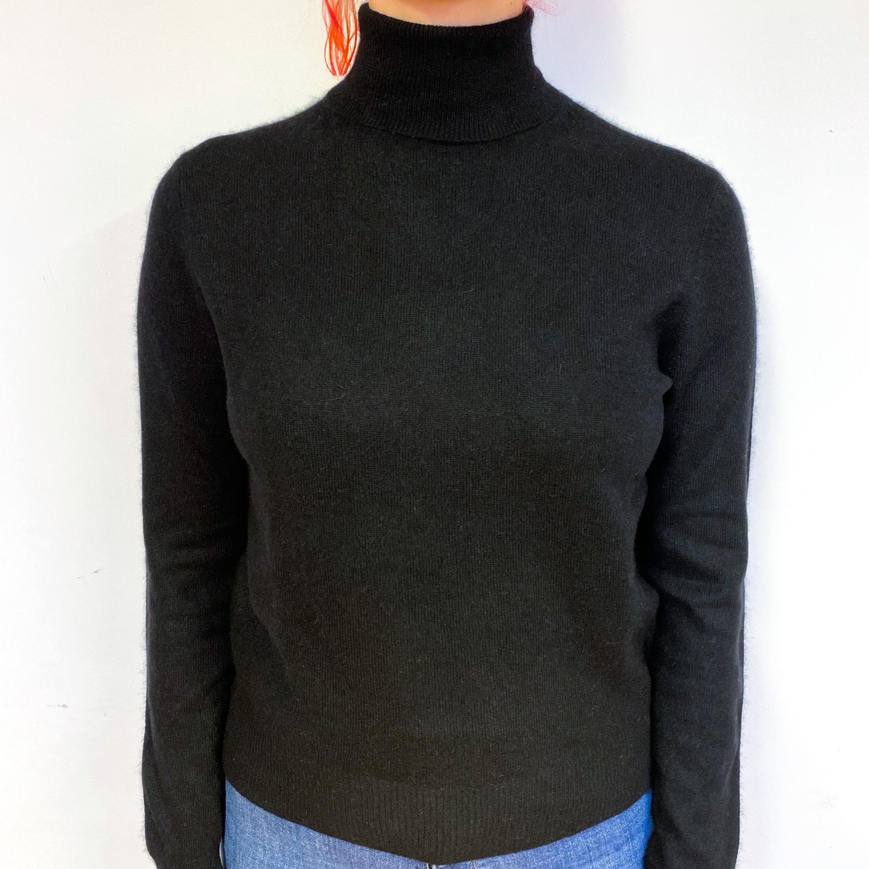 Black Cashmere Polo Neck Jumper Small
