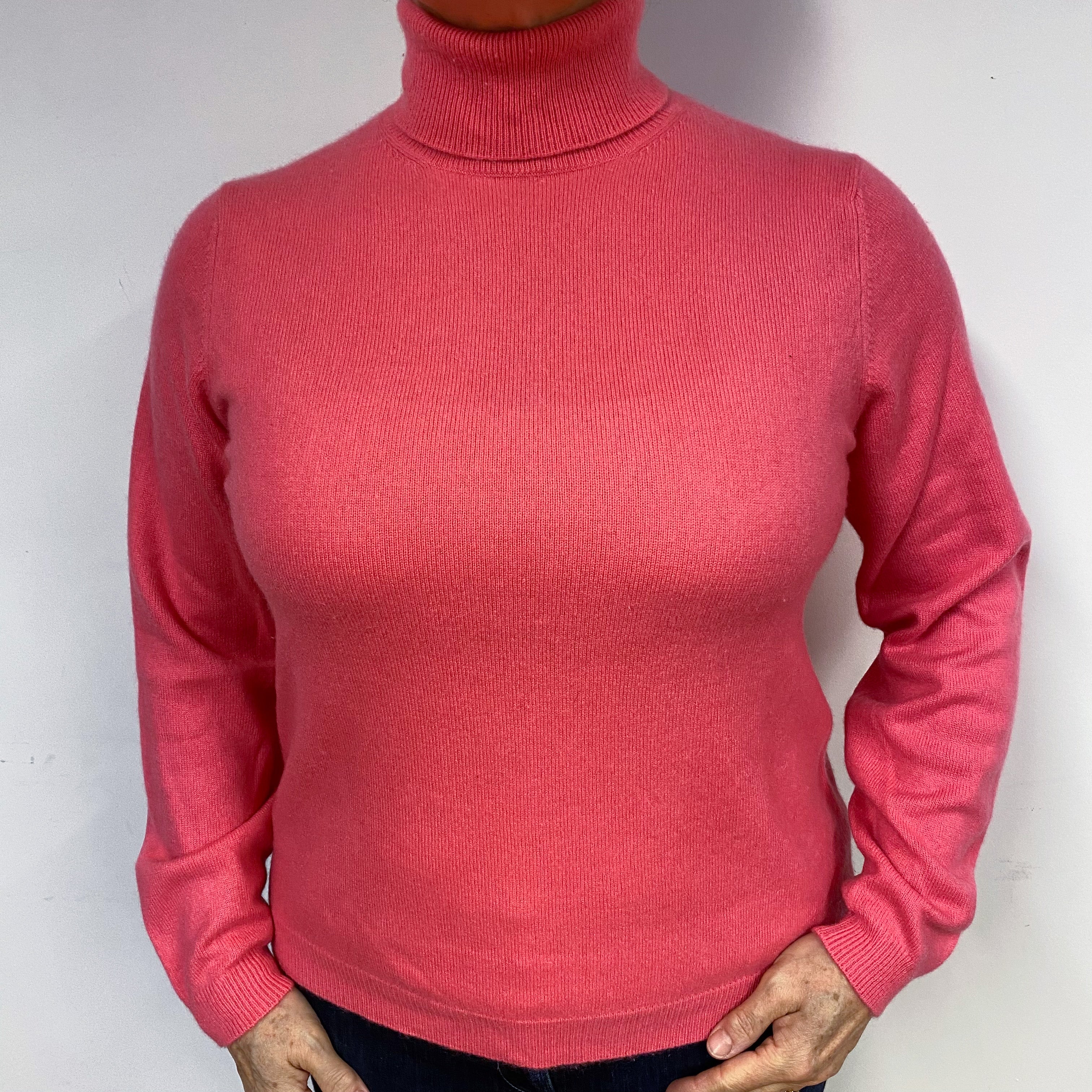 Lupin Pink Cashmere Polo Neck Jumper Large