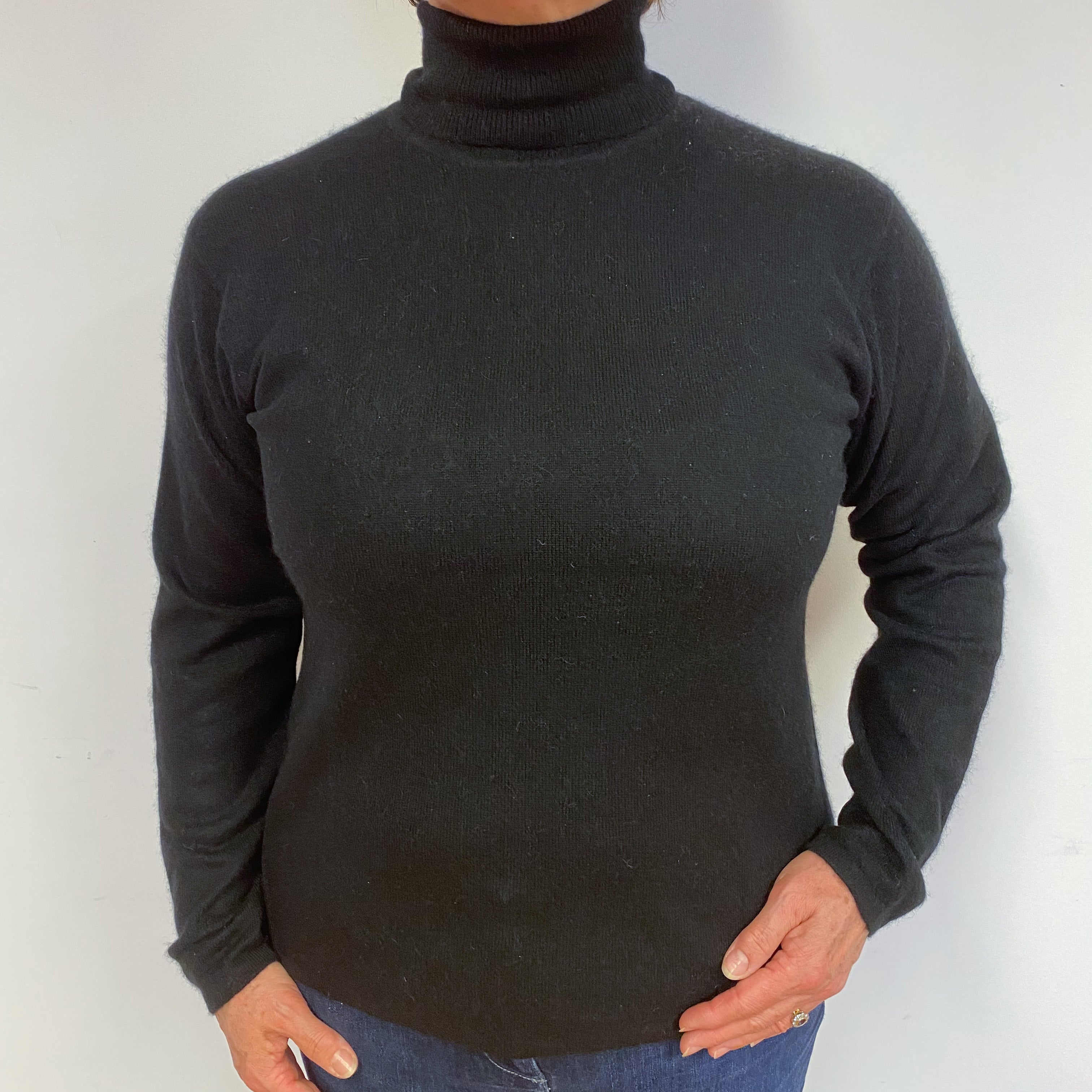 Black Cashmere Polo Neck Jumper Large
