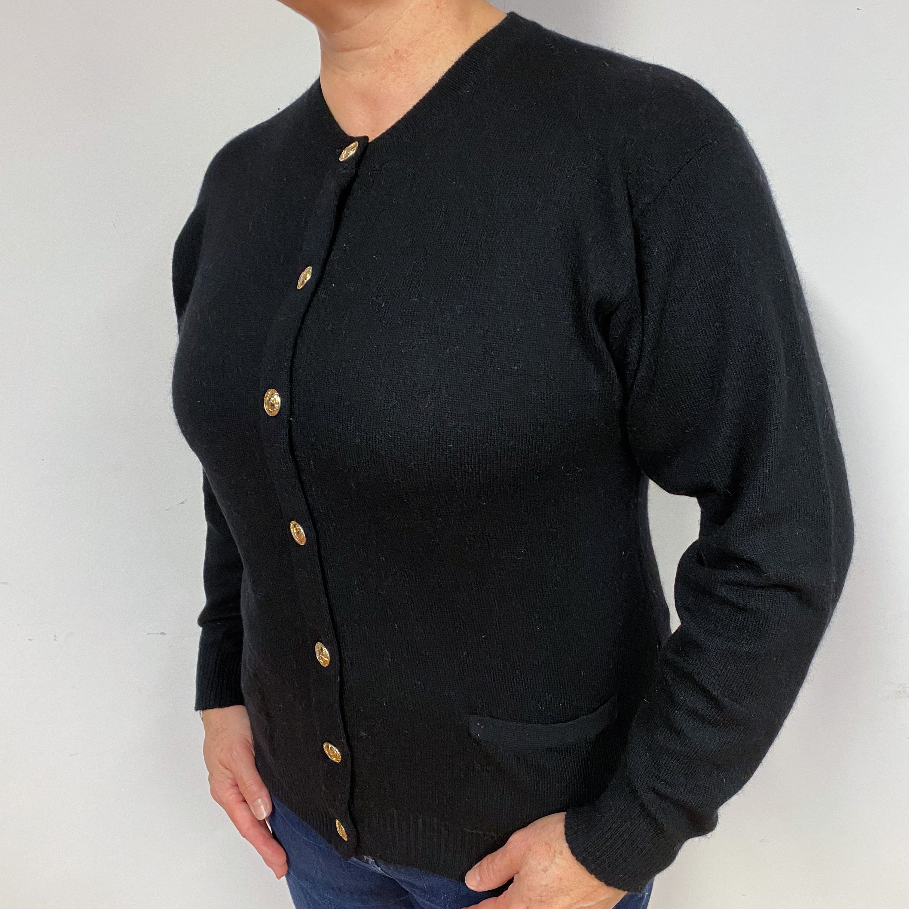 Black Cashmere Crew Neck Cardigan Large