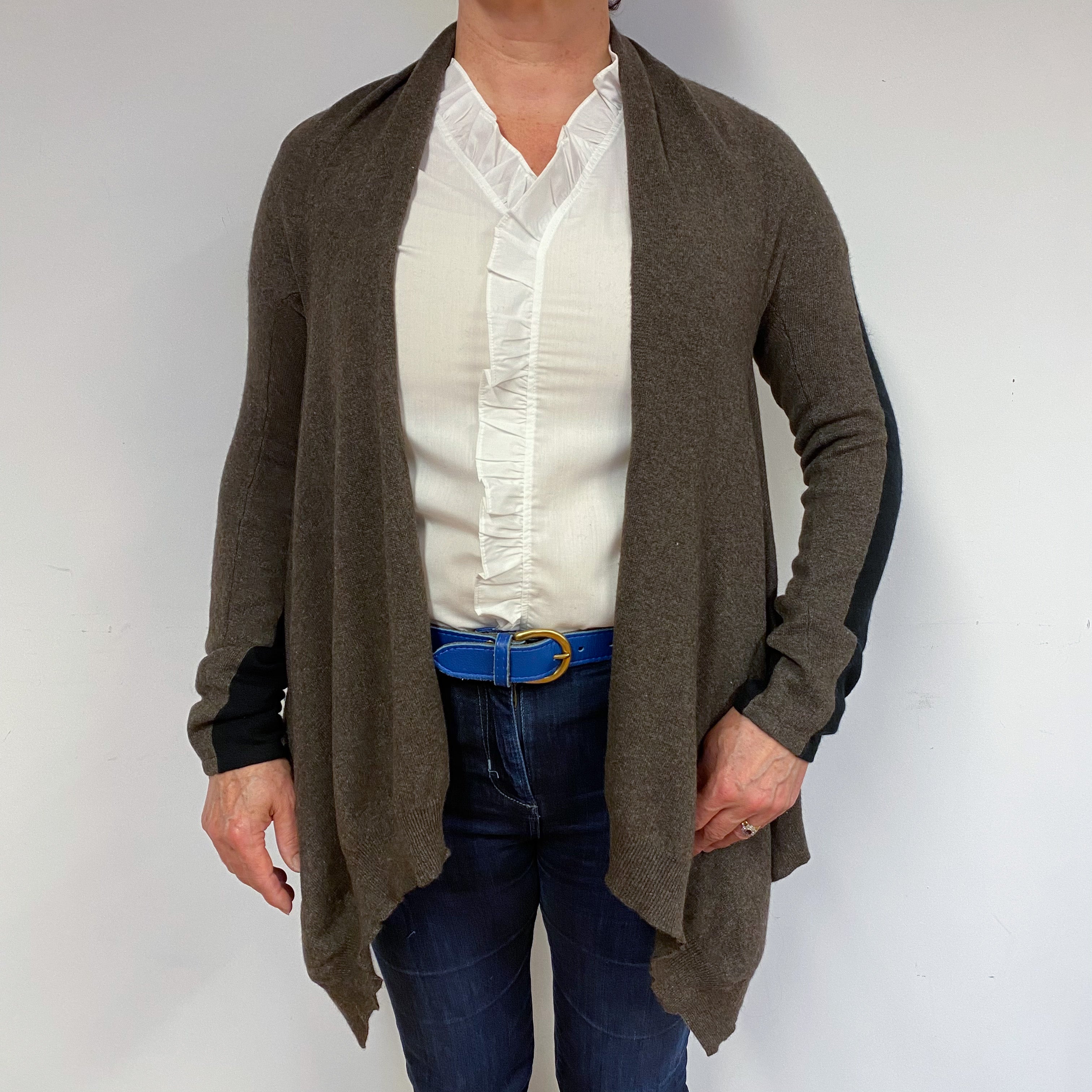 Mole Brown Cashmere Waterfall Cardigan Large