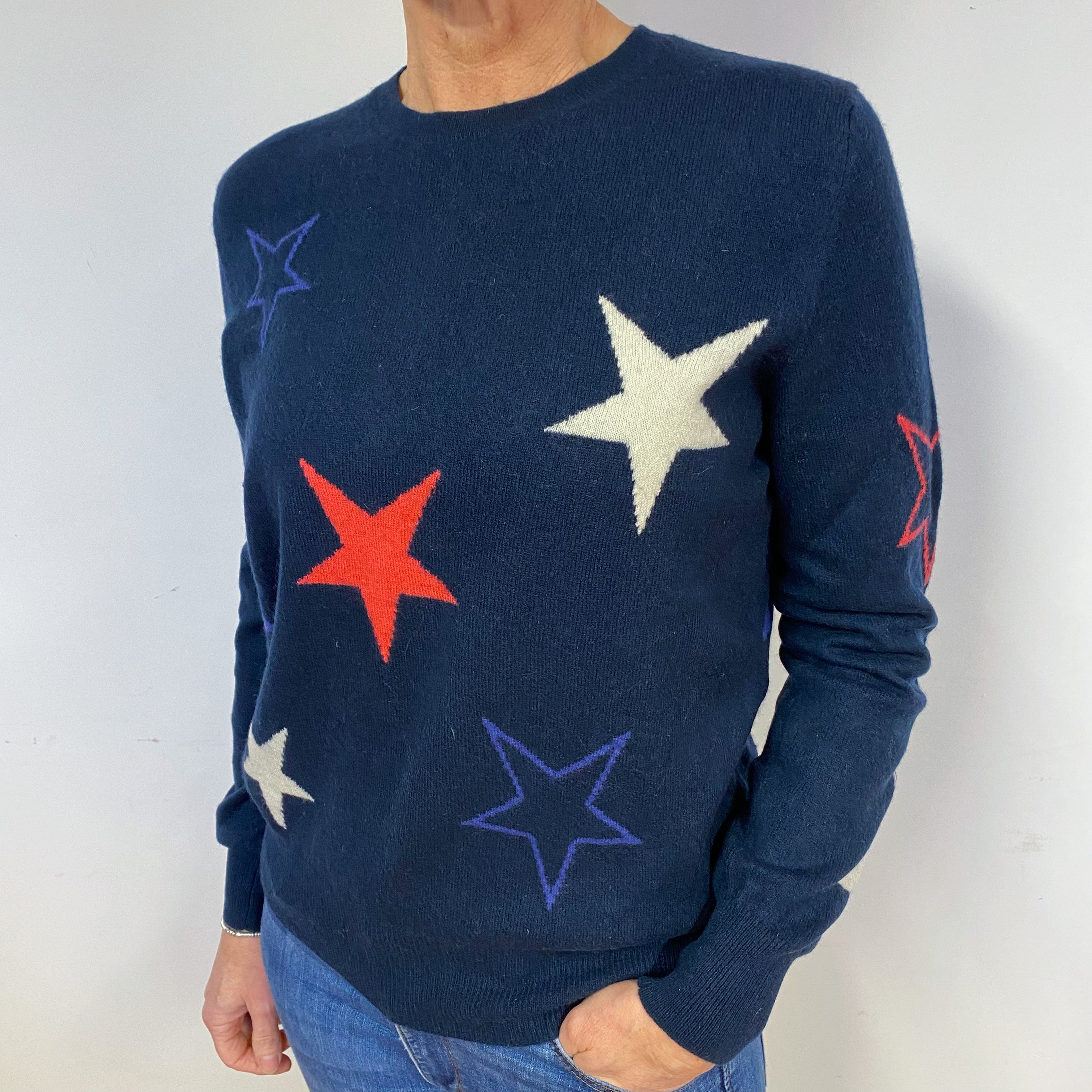 Navy Star Cashmere Crew Neck Jumper Medium