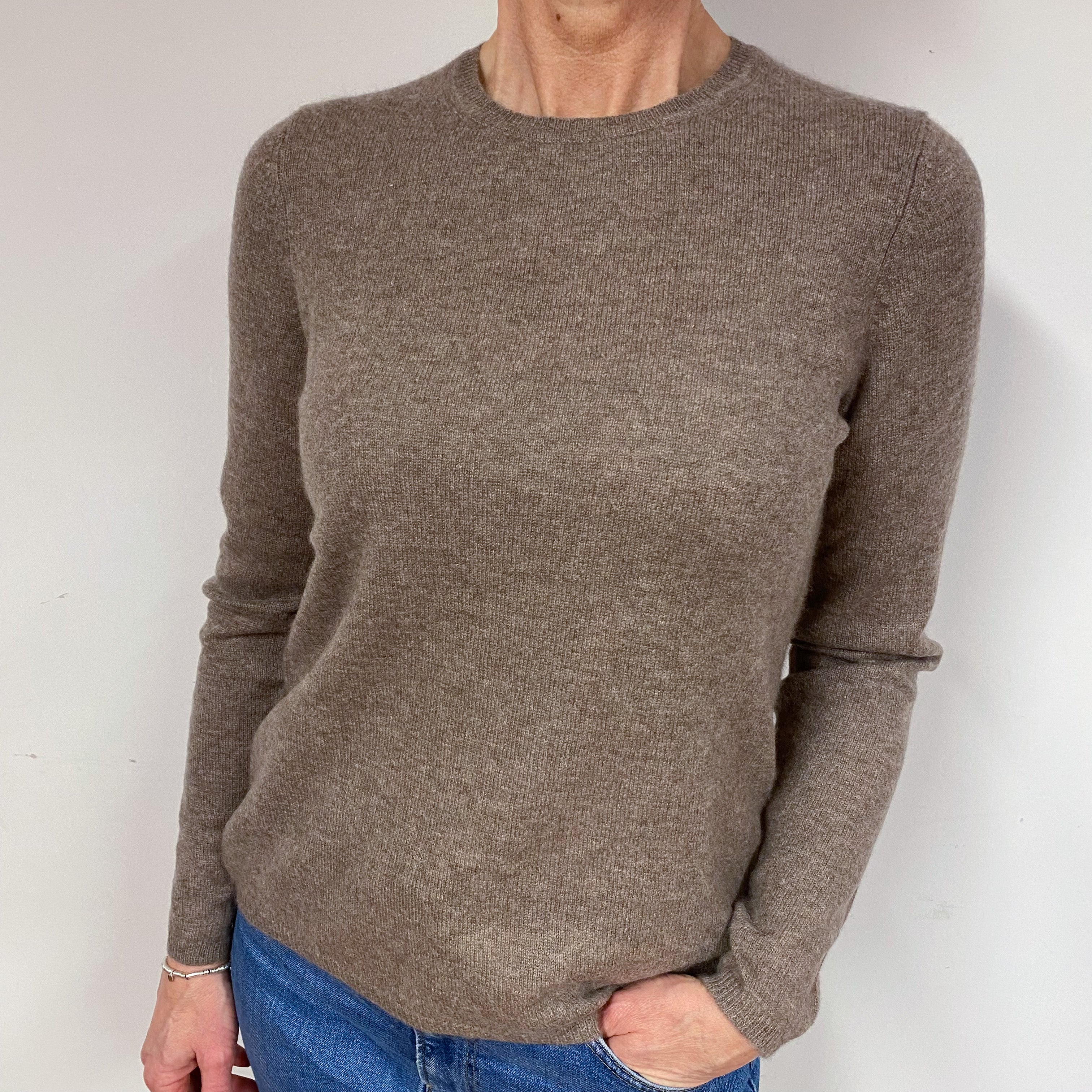 Mocha Brown Cashmere Crew Neck Jumper Medium