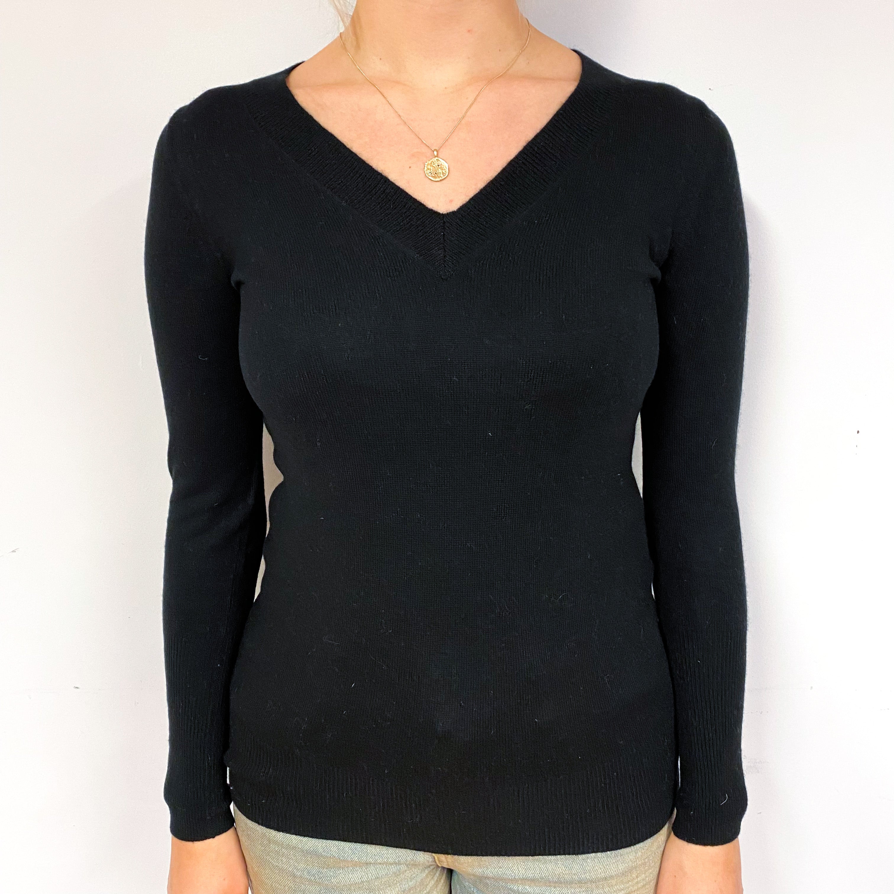 Black Cashmere V-Neck Jumper Small