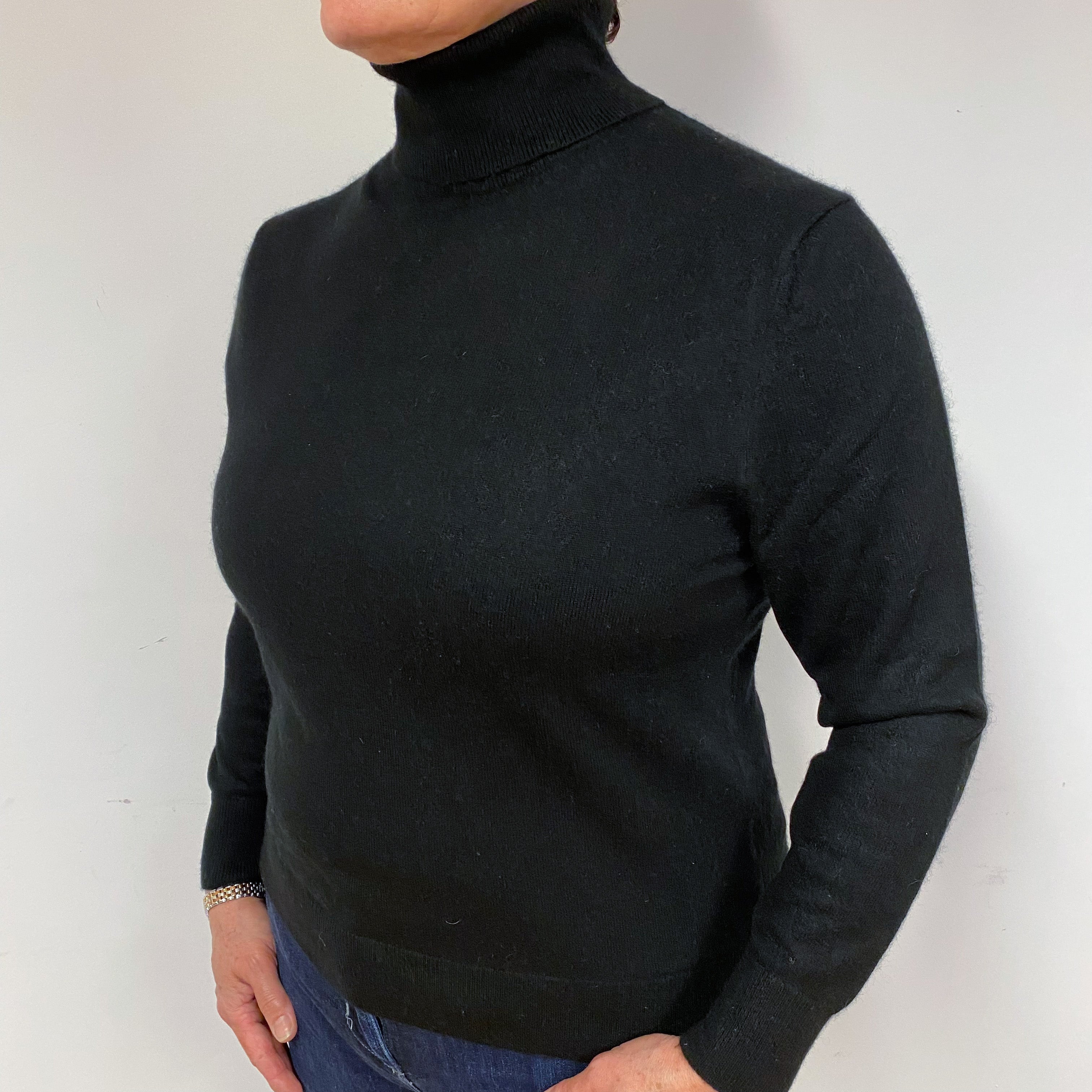 Black Cashmere Polo Neck Jumper Large