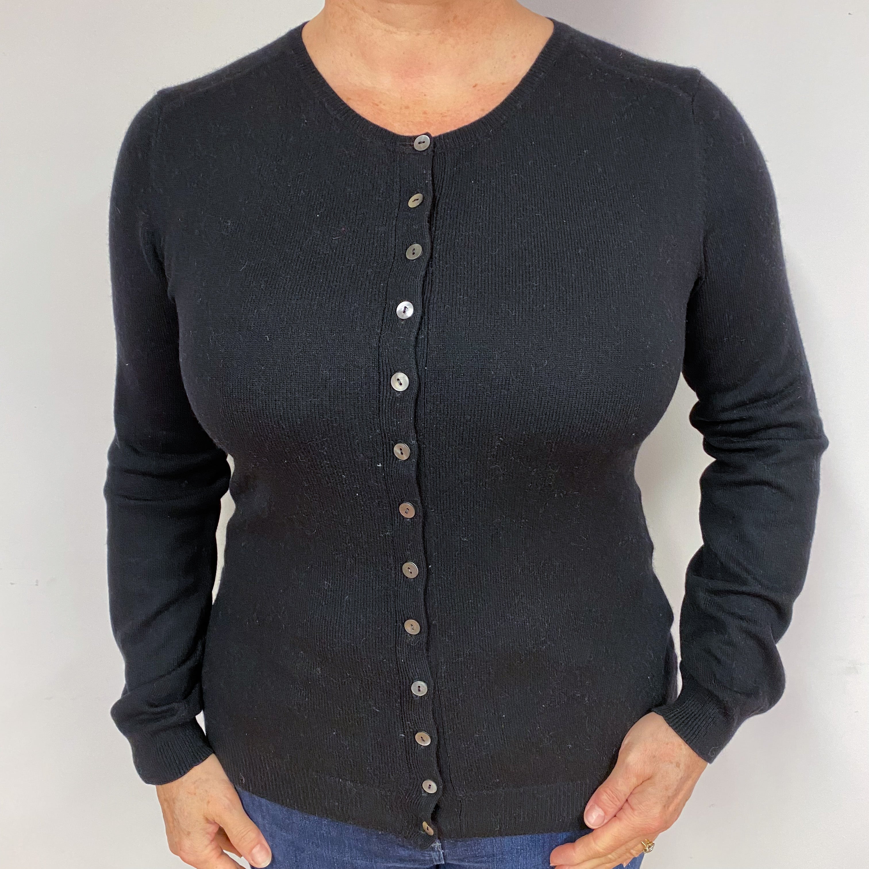 Black Cashmere Crew Neck Cardigan Large