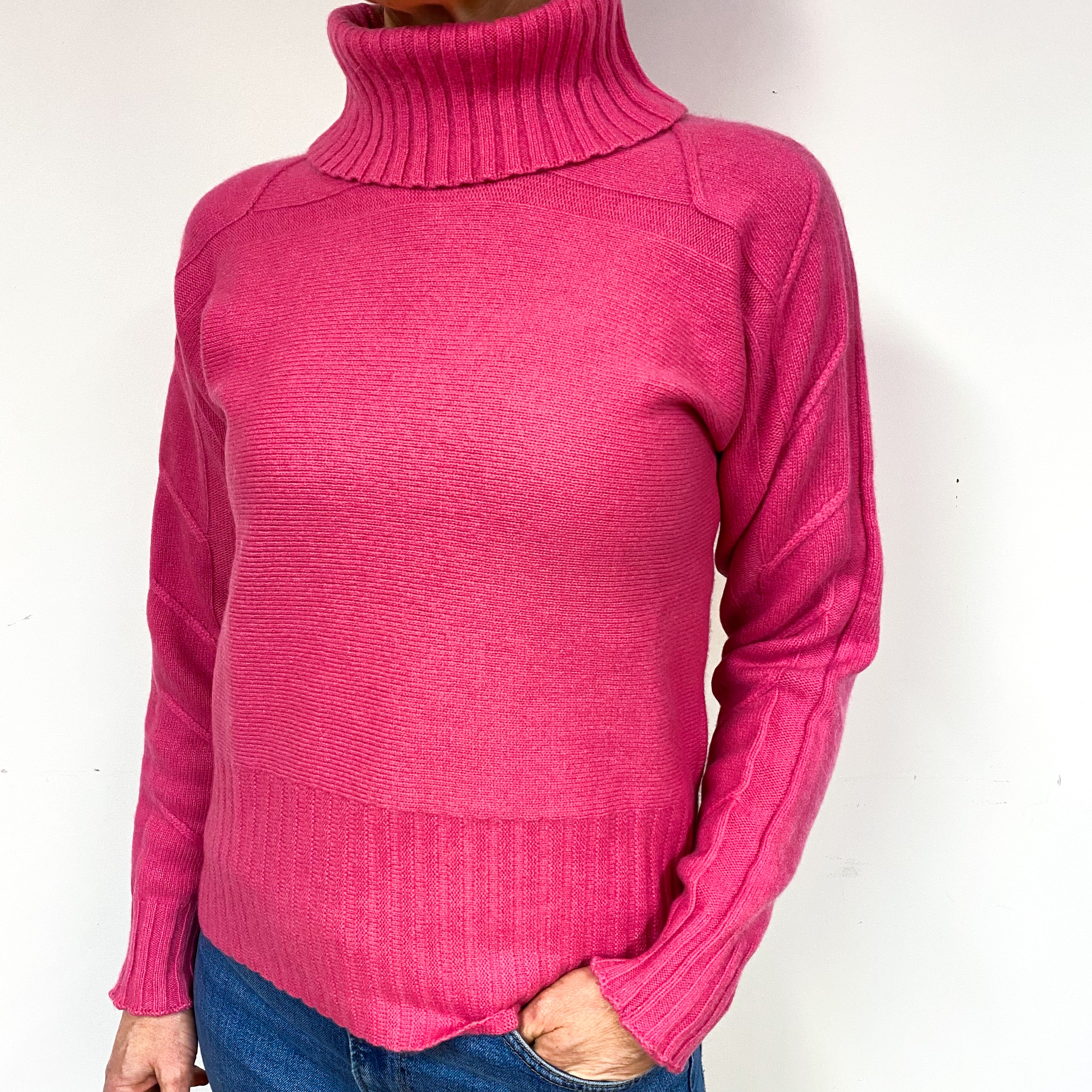 Sweet Pea Pink Cashmere Polo Neck Jumper Medium