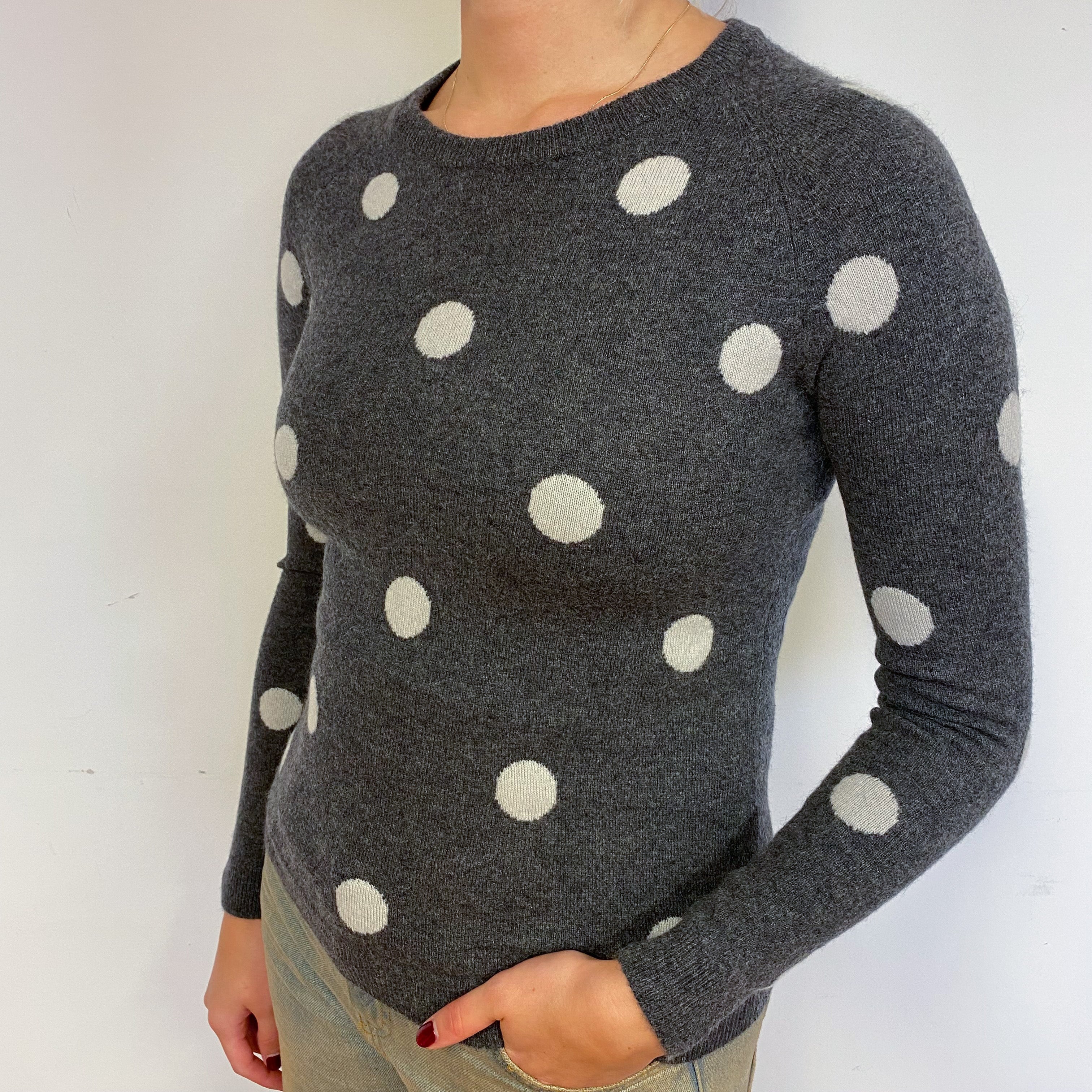 Slate Grey Spotty Cashmere Crew Neck Jumper Small