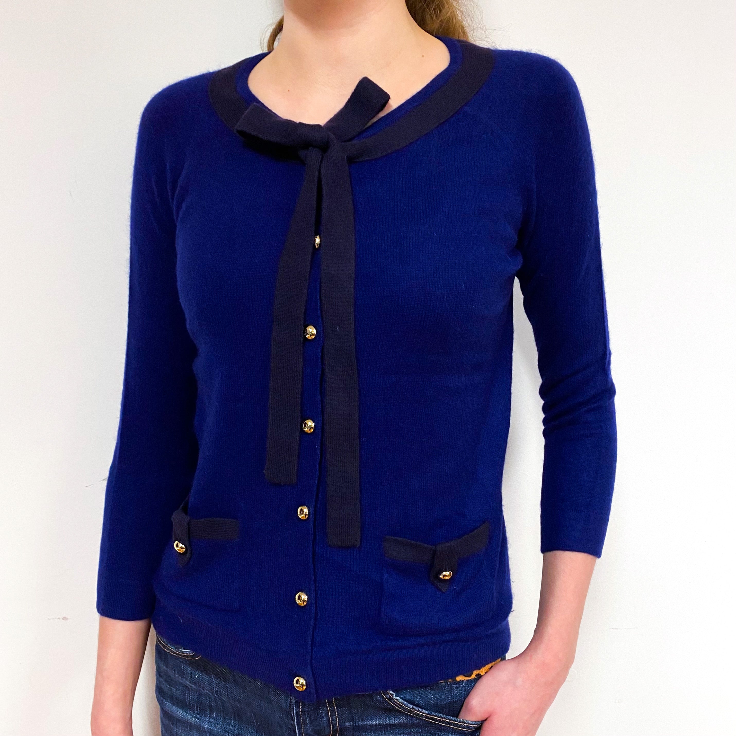 Indigo Blue Cashmere Neck Tie Cardigan Extra Small