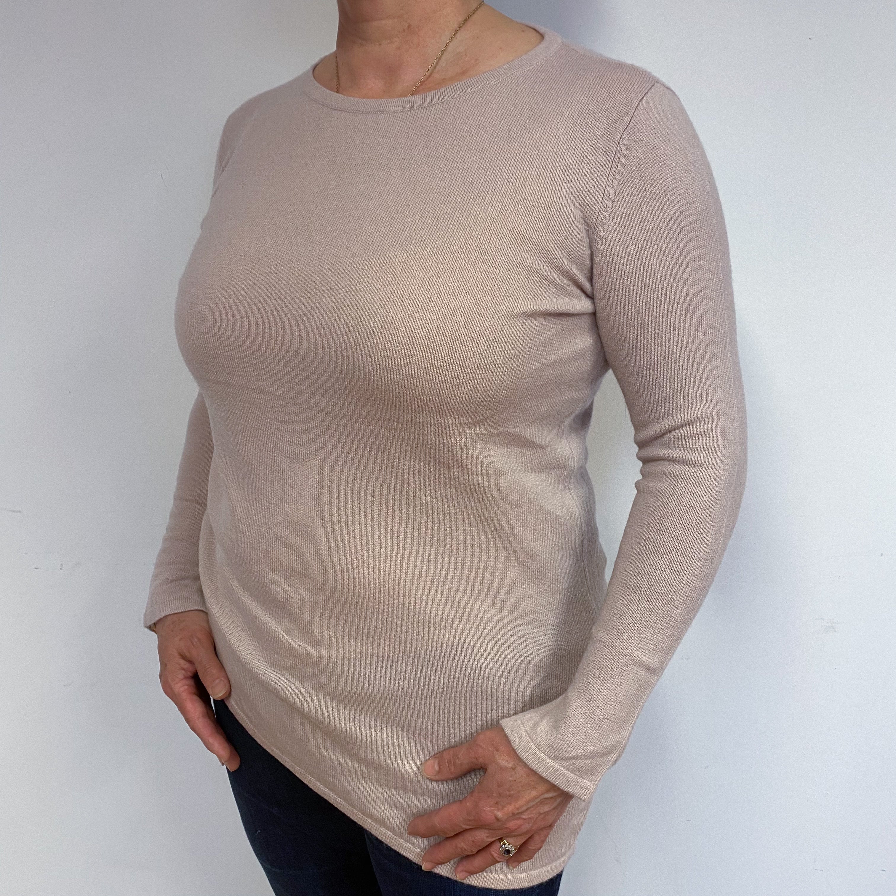 Nude Pink Ruched Cashmere Crew Neck Jumper Large