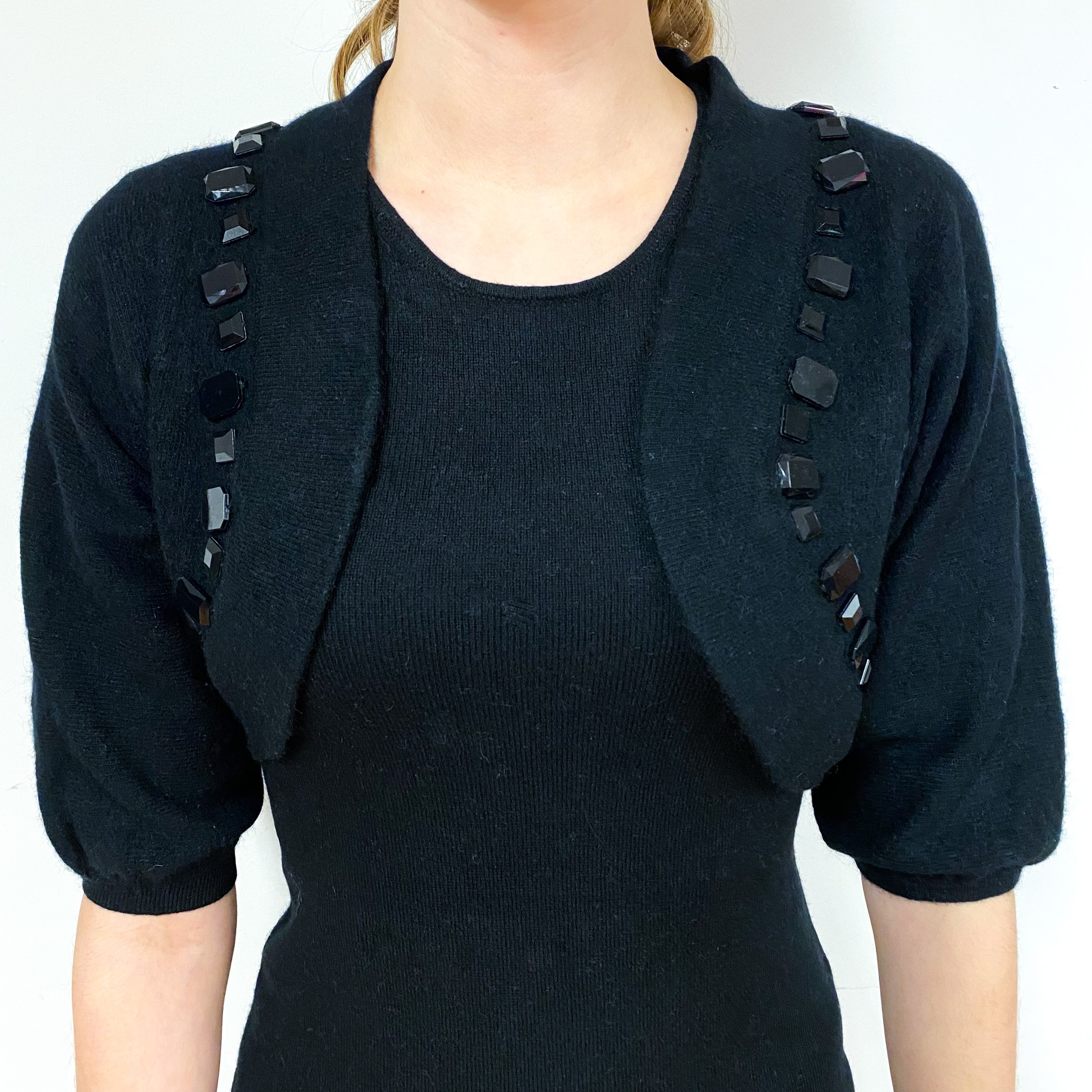 Black Jewelled Cashmere Bolero Cardigan Extra Small