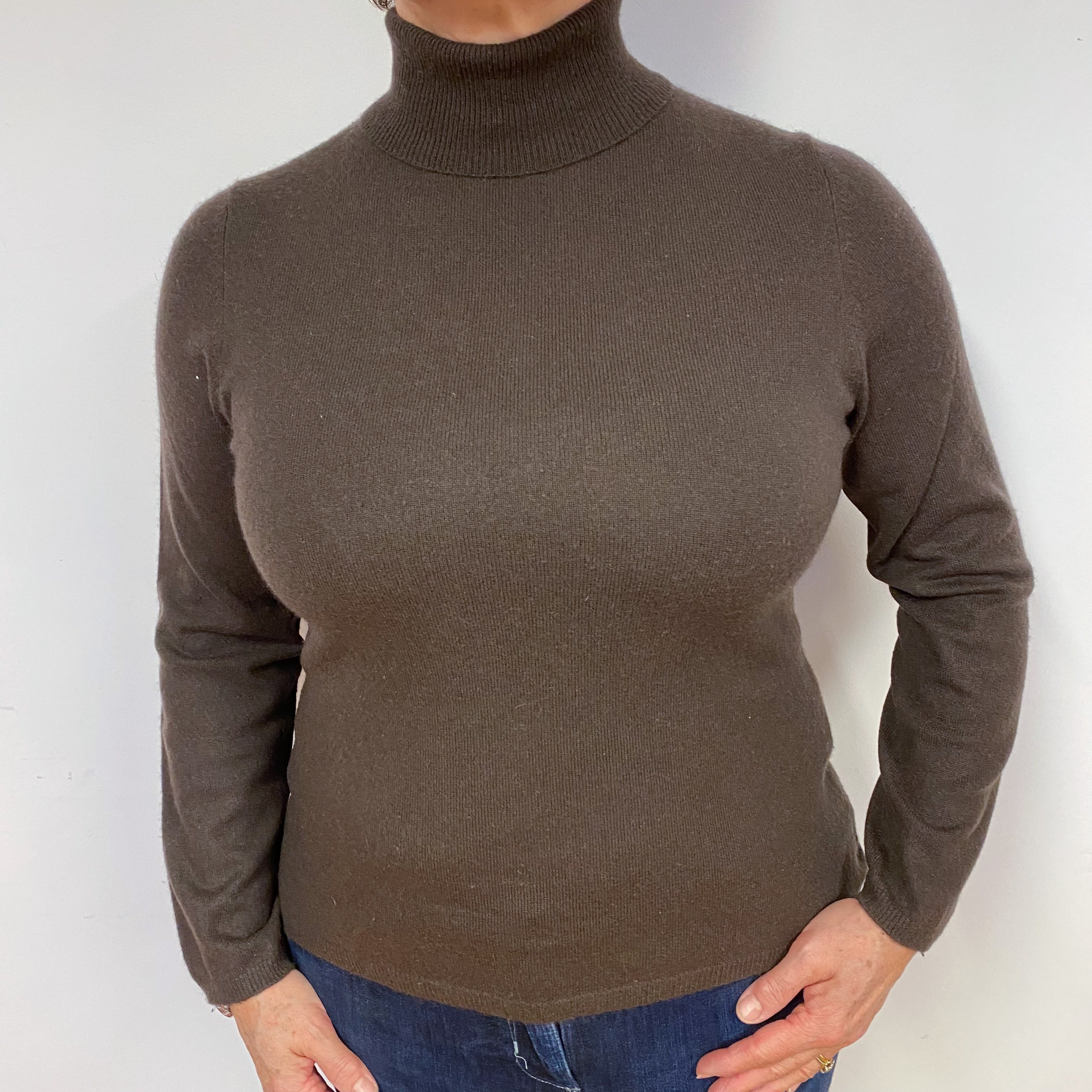 Peppercorn Brown Cashmere Polo Neck Jumper Large