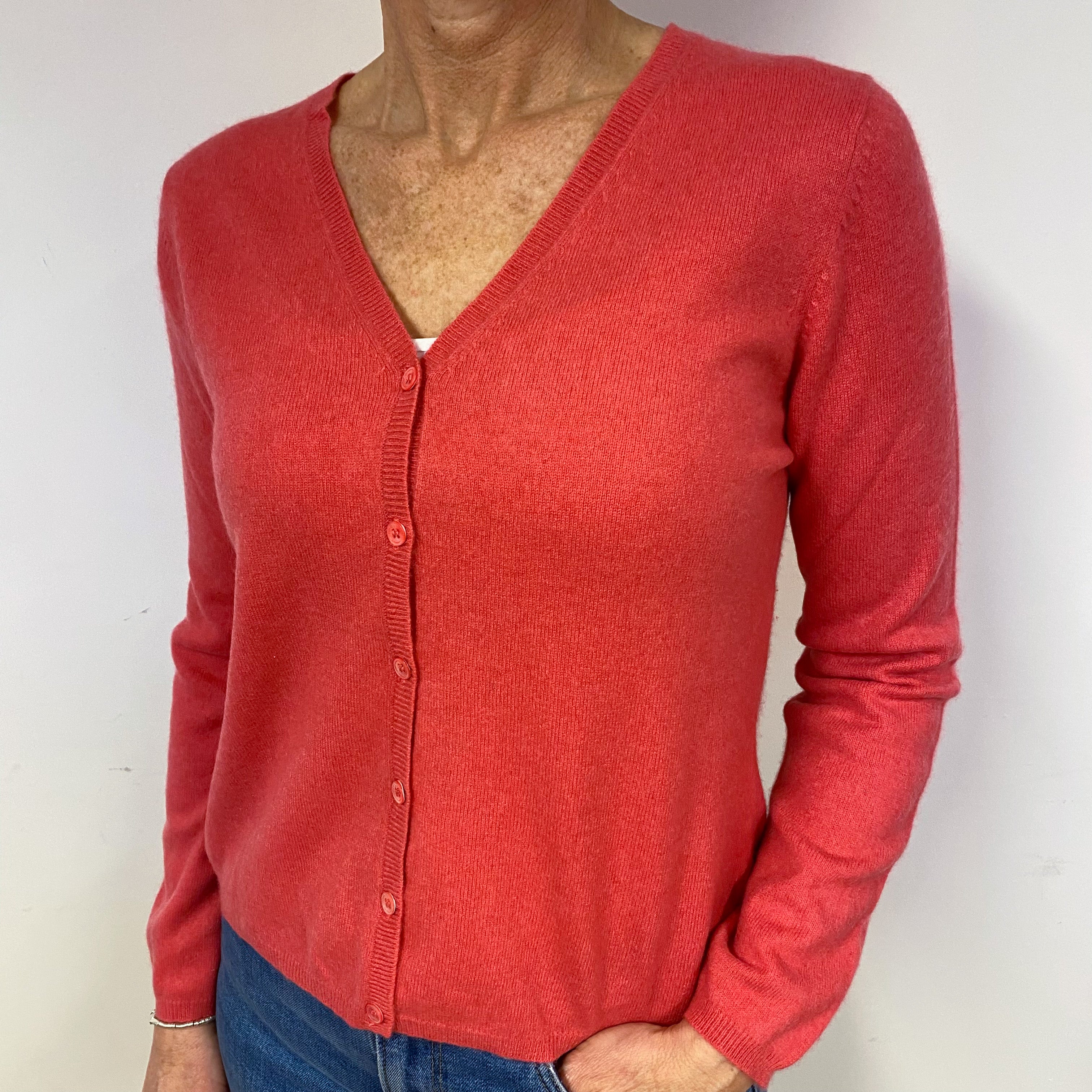 Strawberry Pink Cashmere V-Neck Cardigan Medium