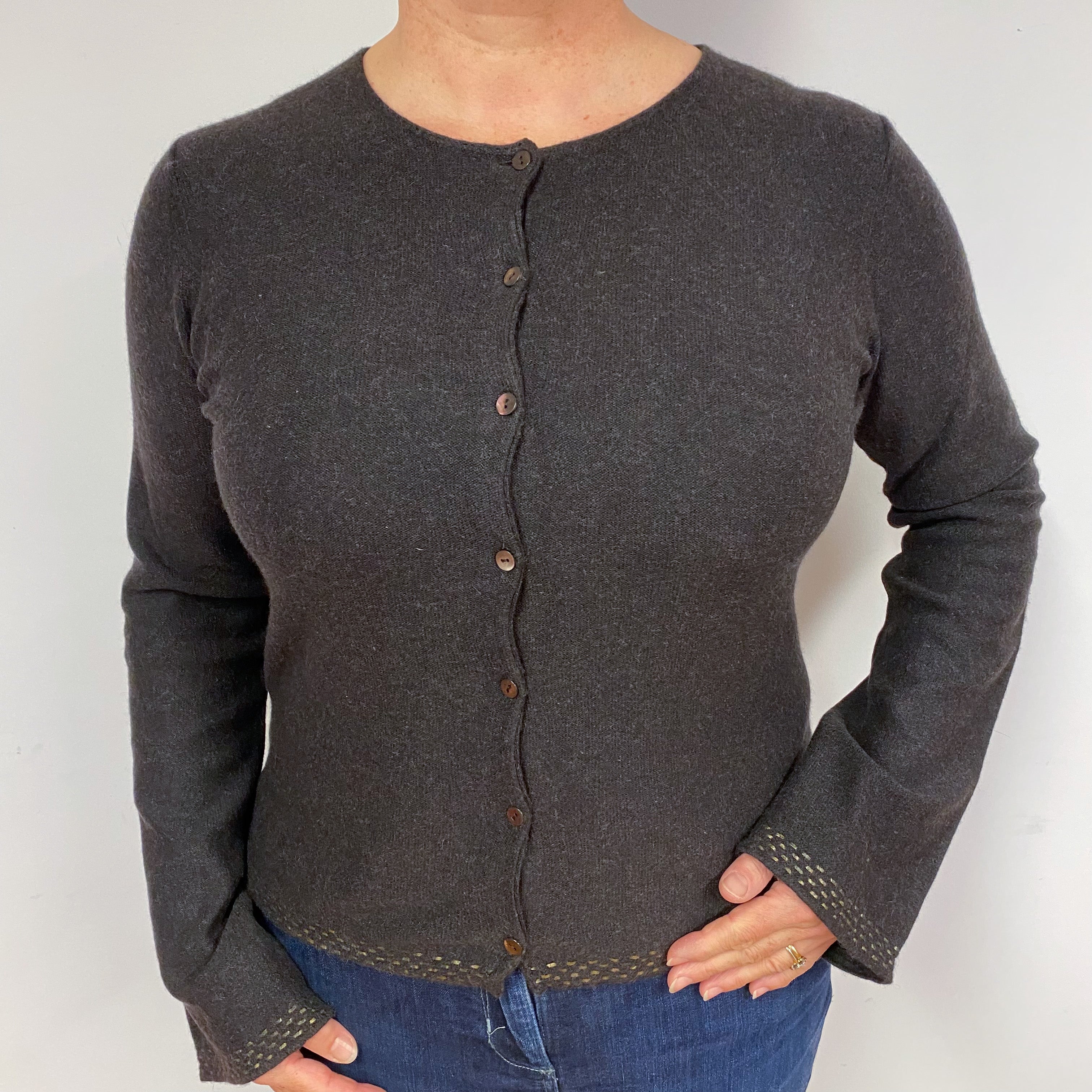 Peppercorn Brown Cashmere Crew Neck Cardigan Large