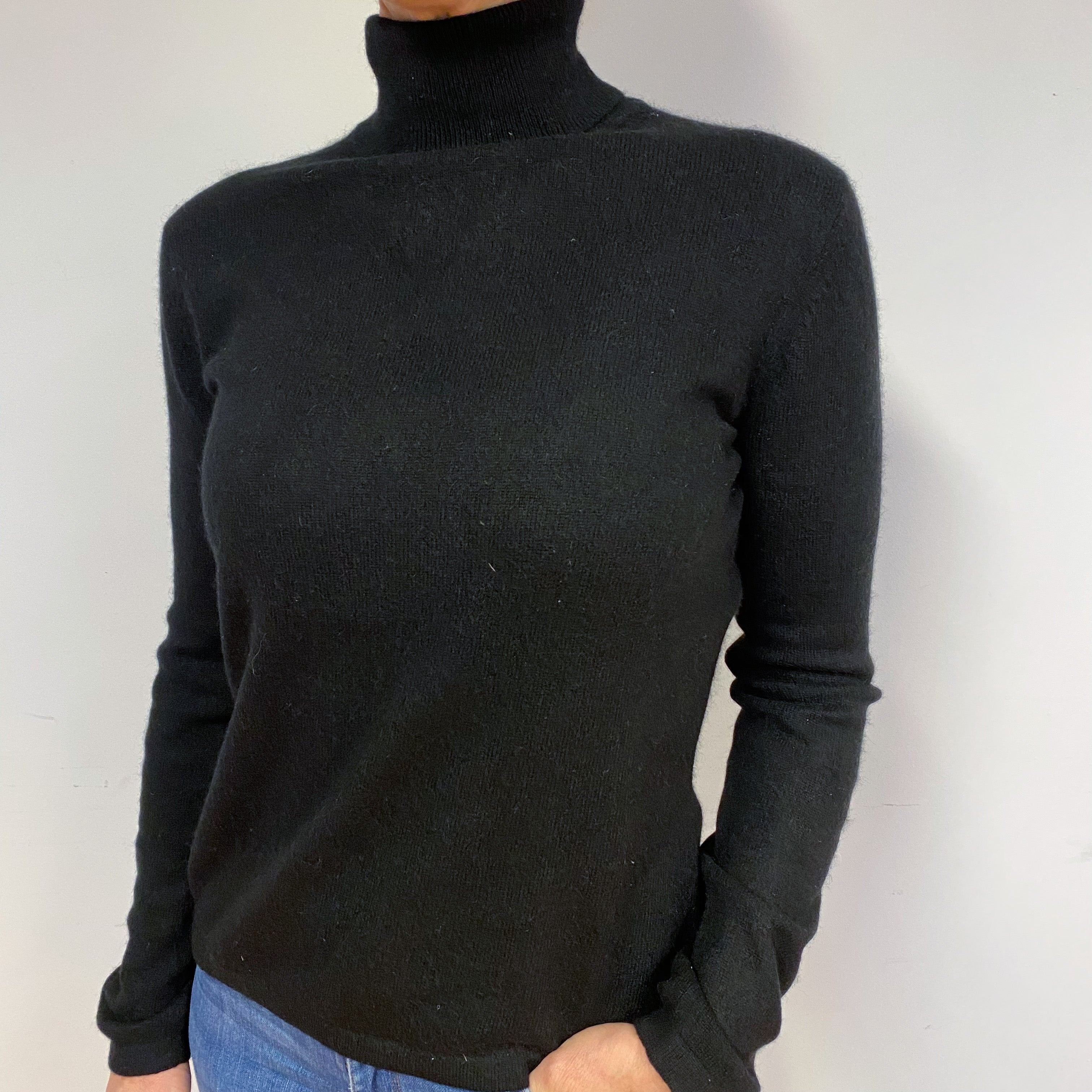 Black Cashmere Polo Neck Jumper Medium