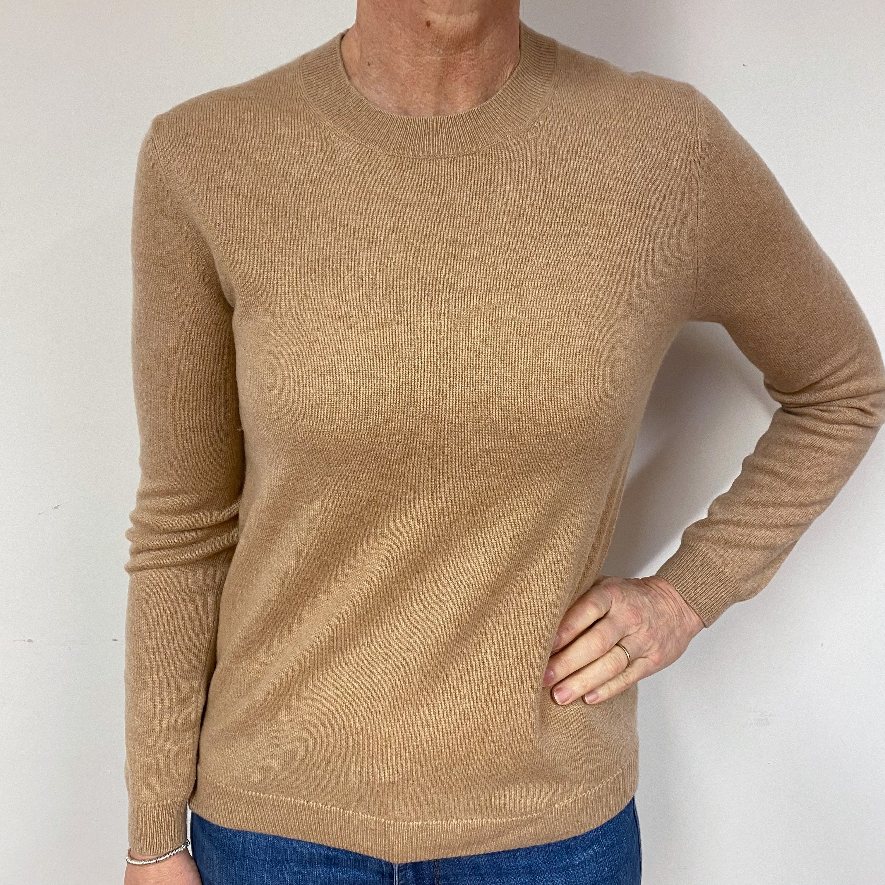 Caramel Brown Cashmere Crew Neck Jumper Medium