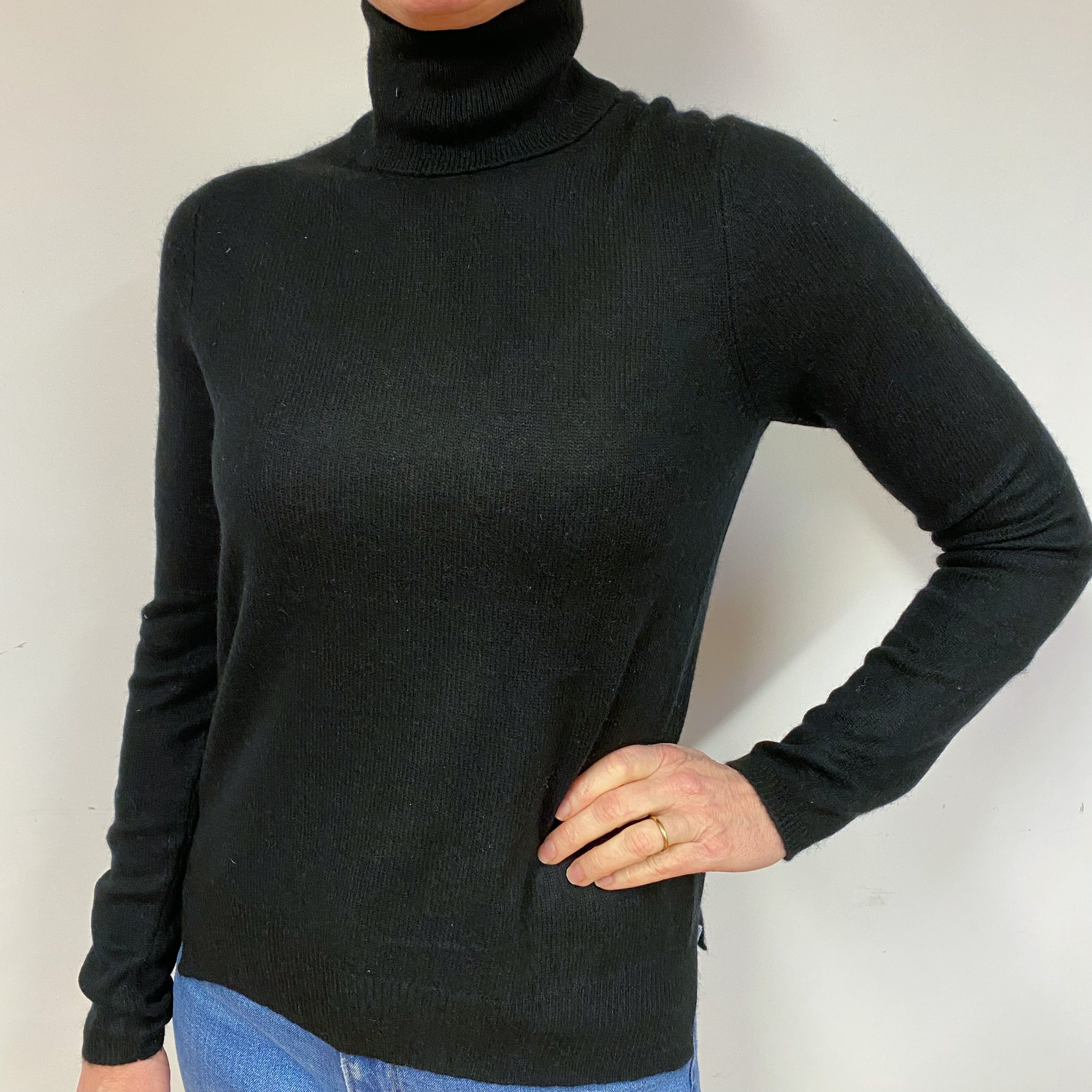 Black Cashmere Polo Neck Jumper Medium