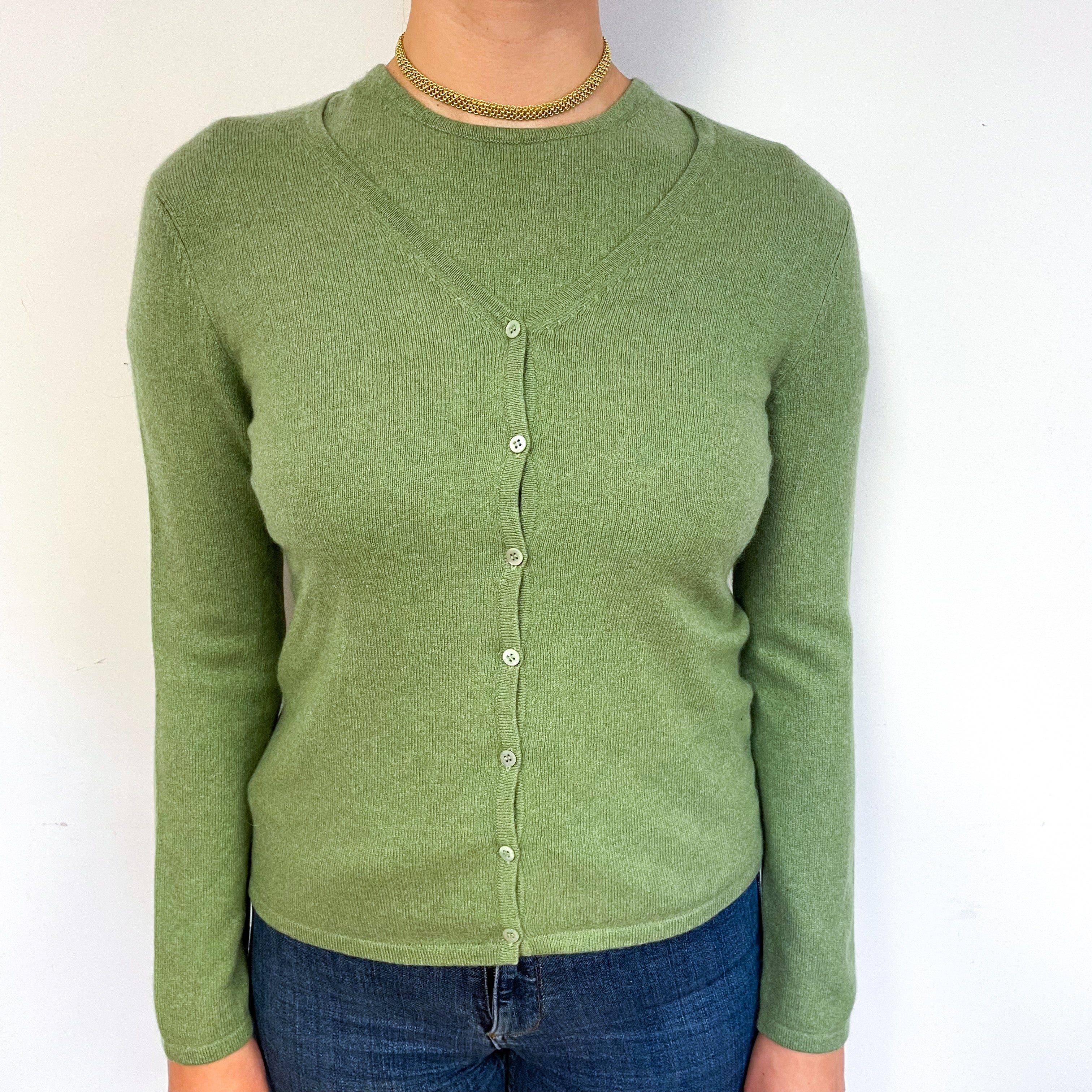 Moss Green Cashmere Twin Set Cardigan Small