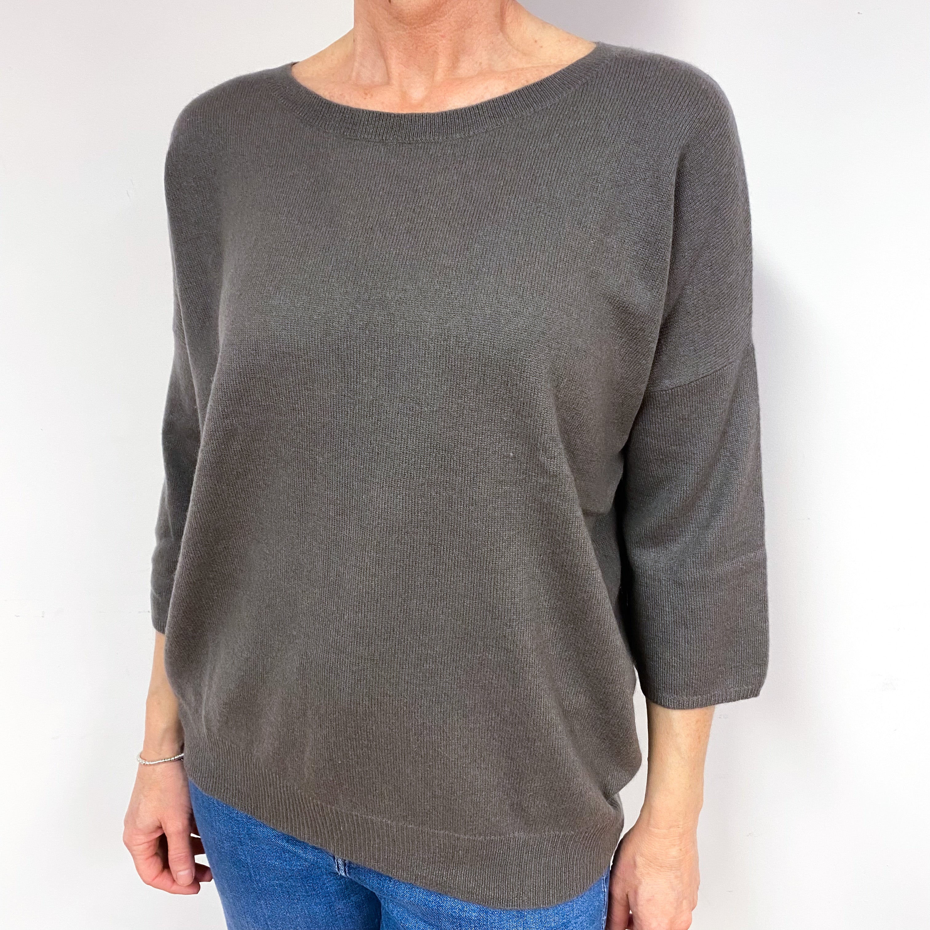 Repeat Grey Brown Cashmere Crew Neck Jumper Medium