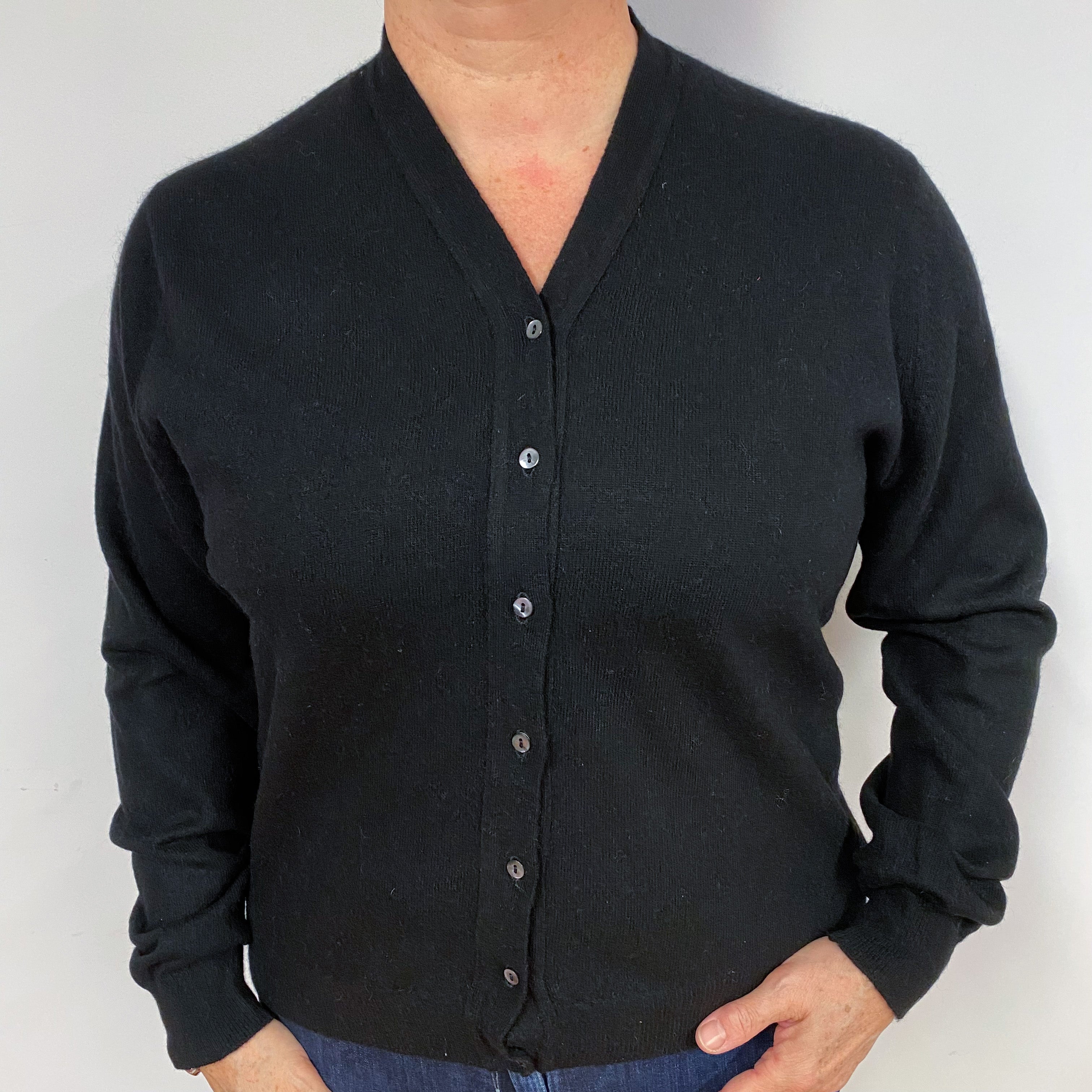 Black Cashmere V-Neck Cardigan Large