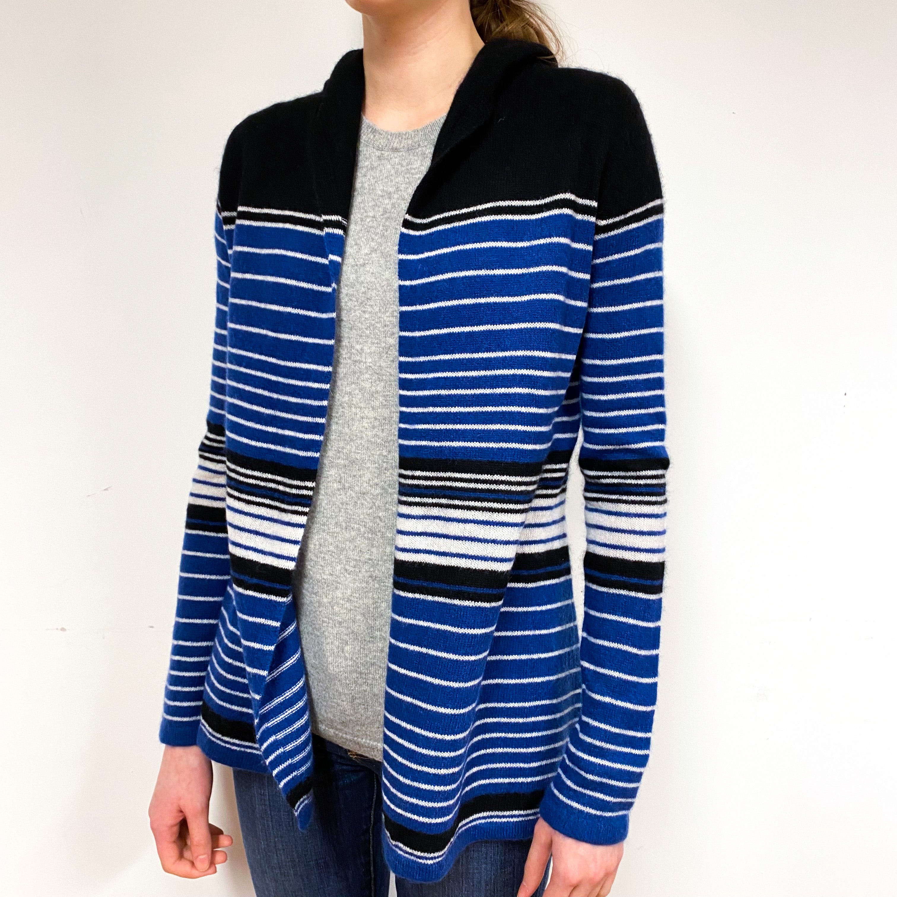 Blue Striped Cashmere Edge to Edge Cardigan Extra Small
