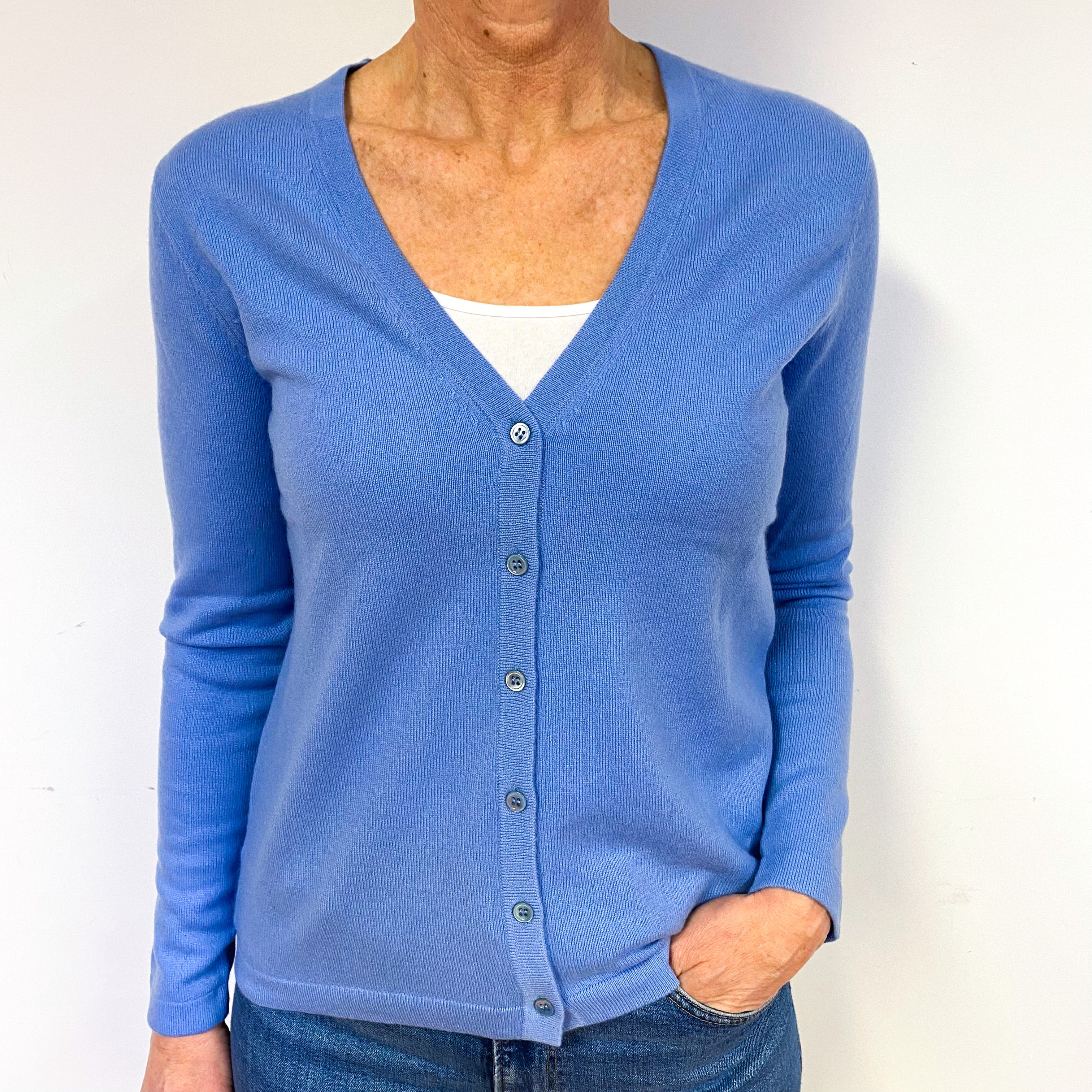 New Cornflower Blue Cashmere V-Neck Cardigan Medium