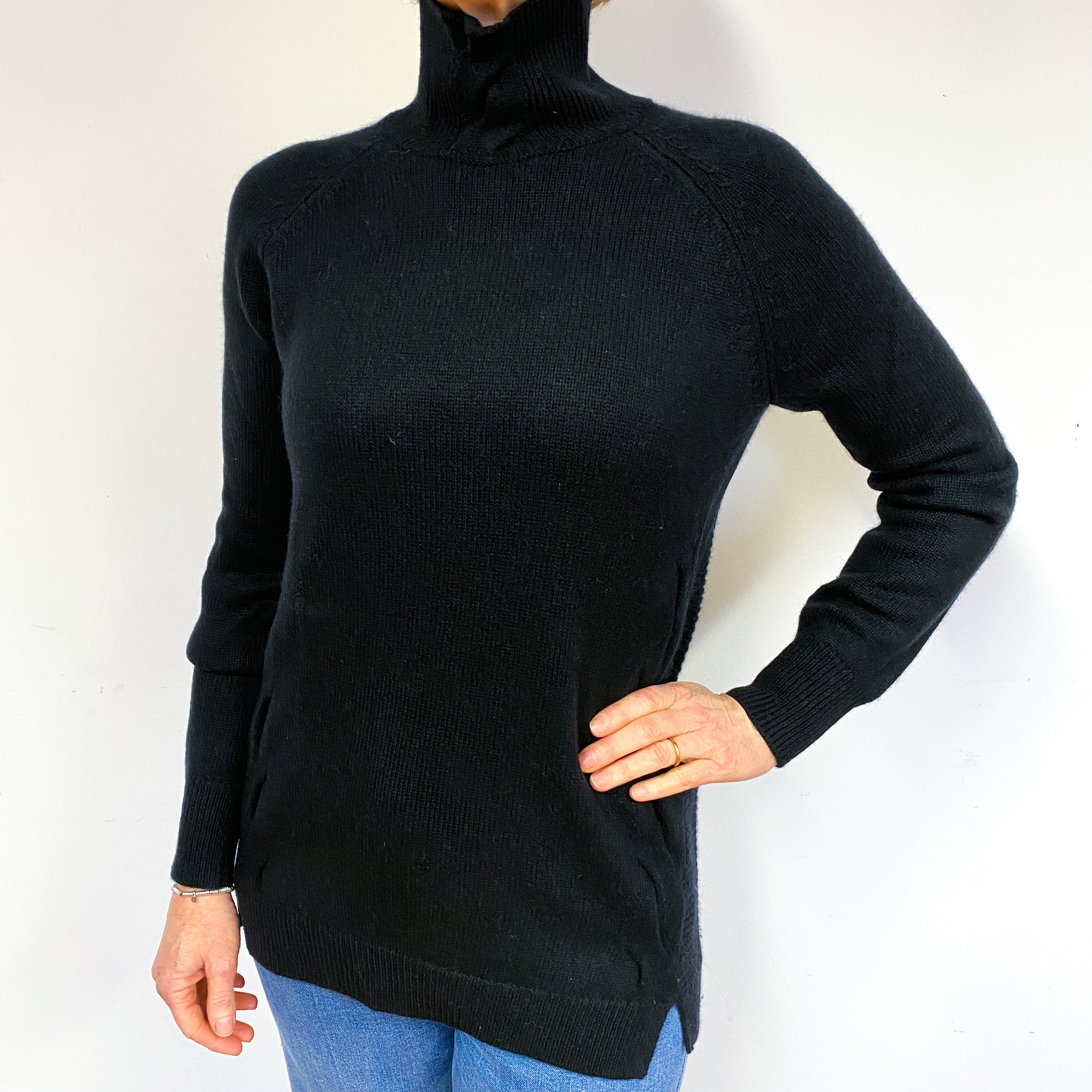 Black Cashmere Polo Neck Jumper Medium
