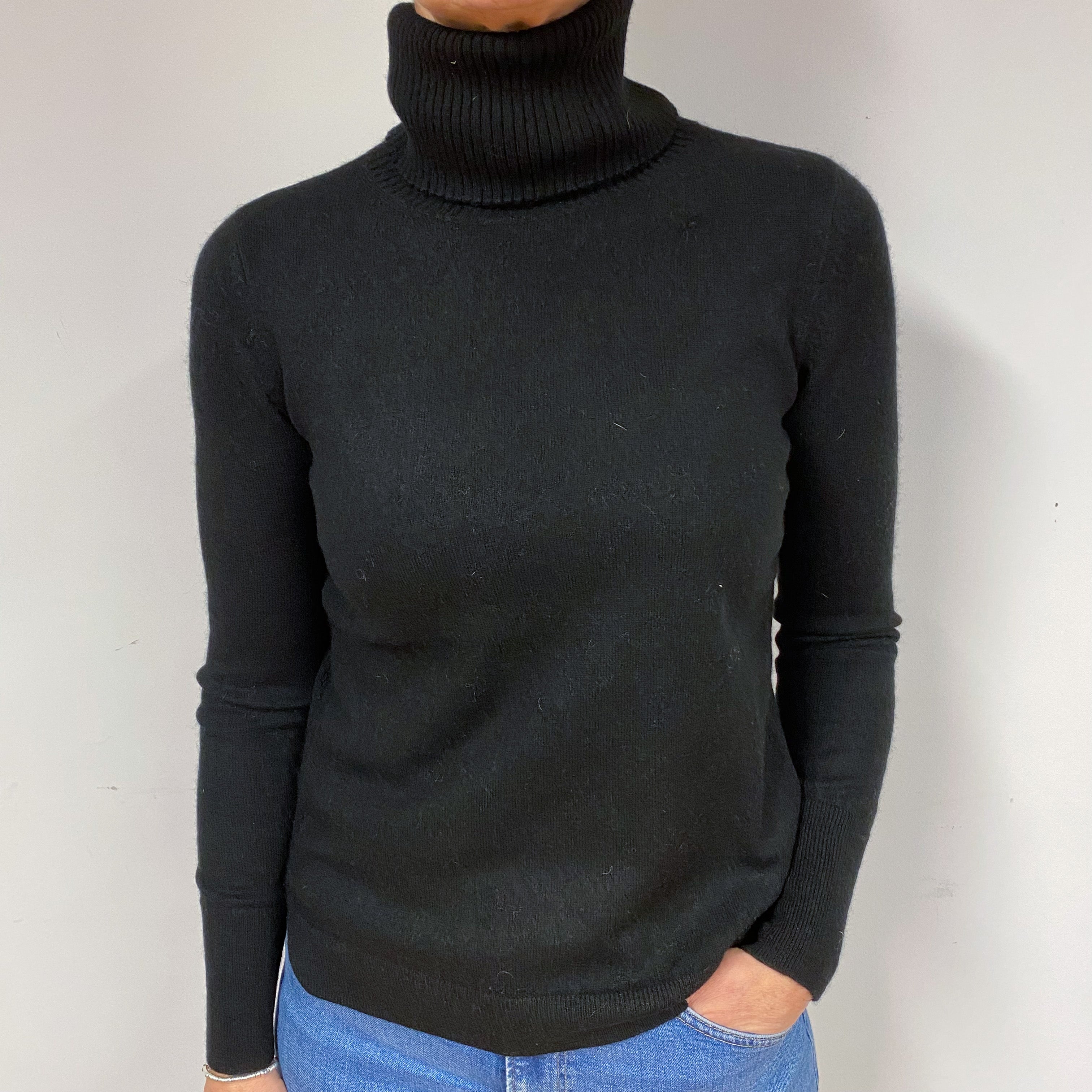 Slim Black Cashmere Polo Neck Jumper Medium