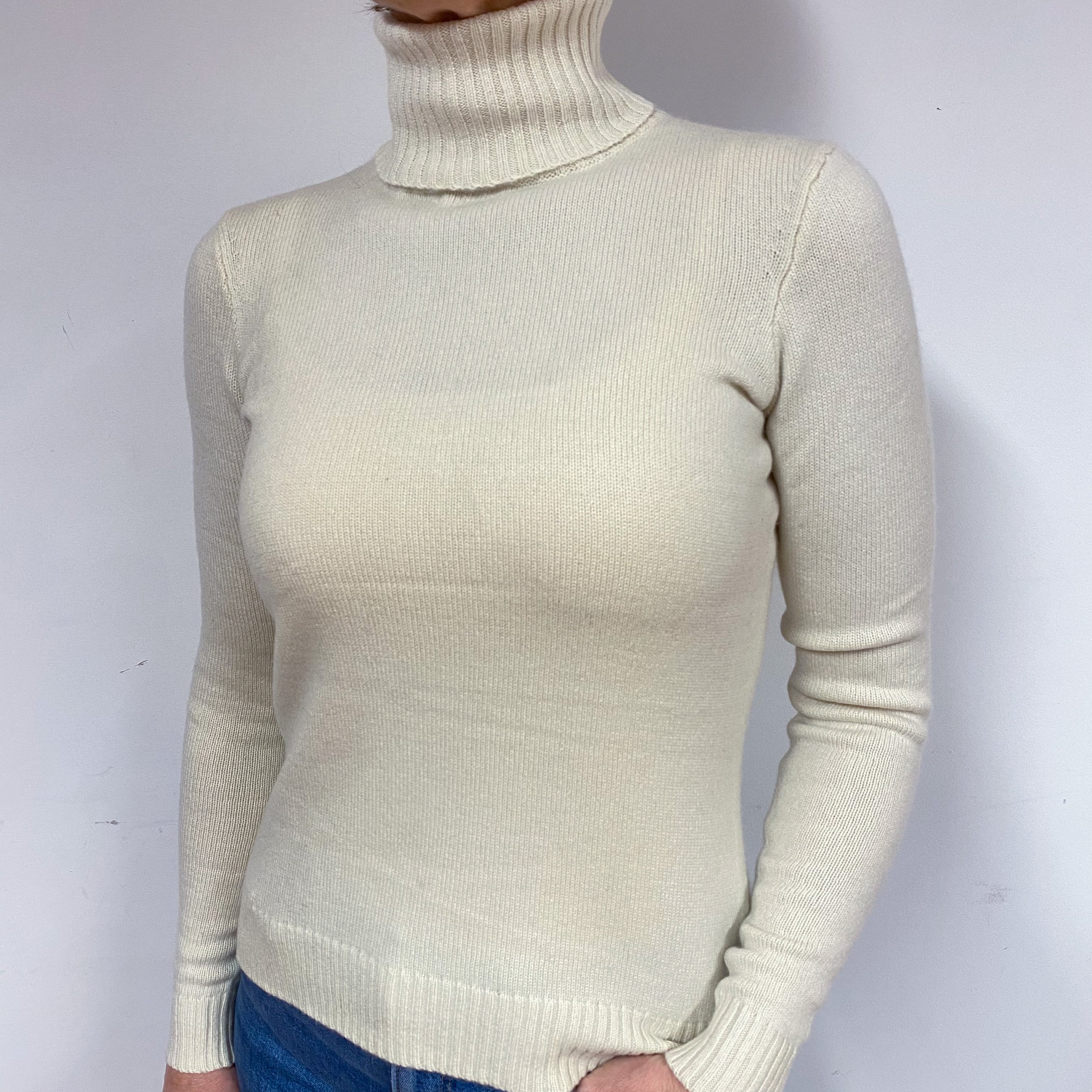 Ralph Lauren Cream Cashmere Polo Neck Jumper Medium