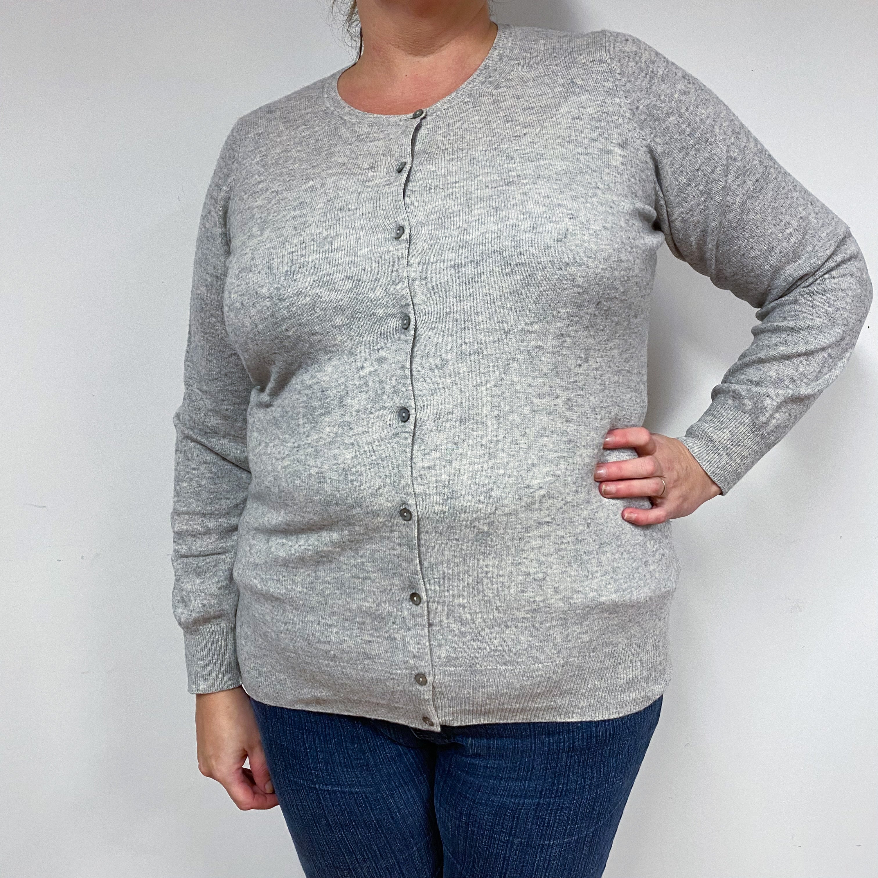 Smoke Grey Cashmere Crew Neck Cardigan Extra Large