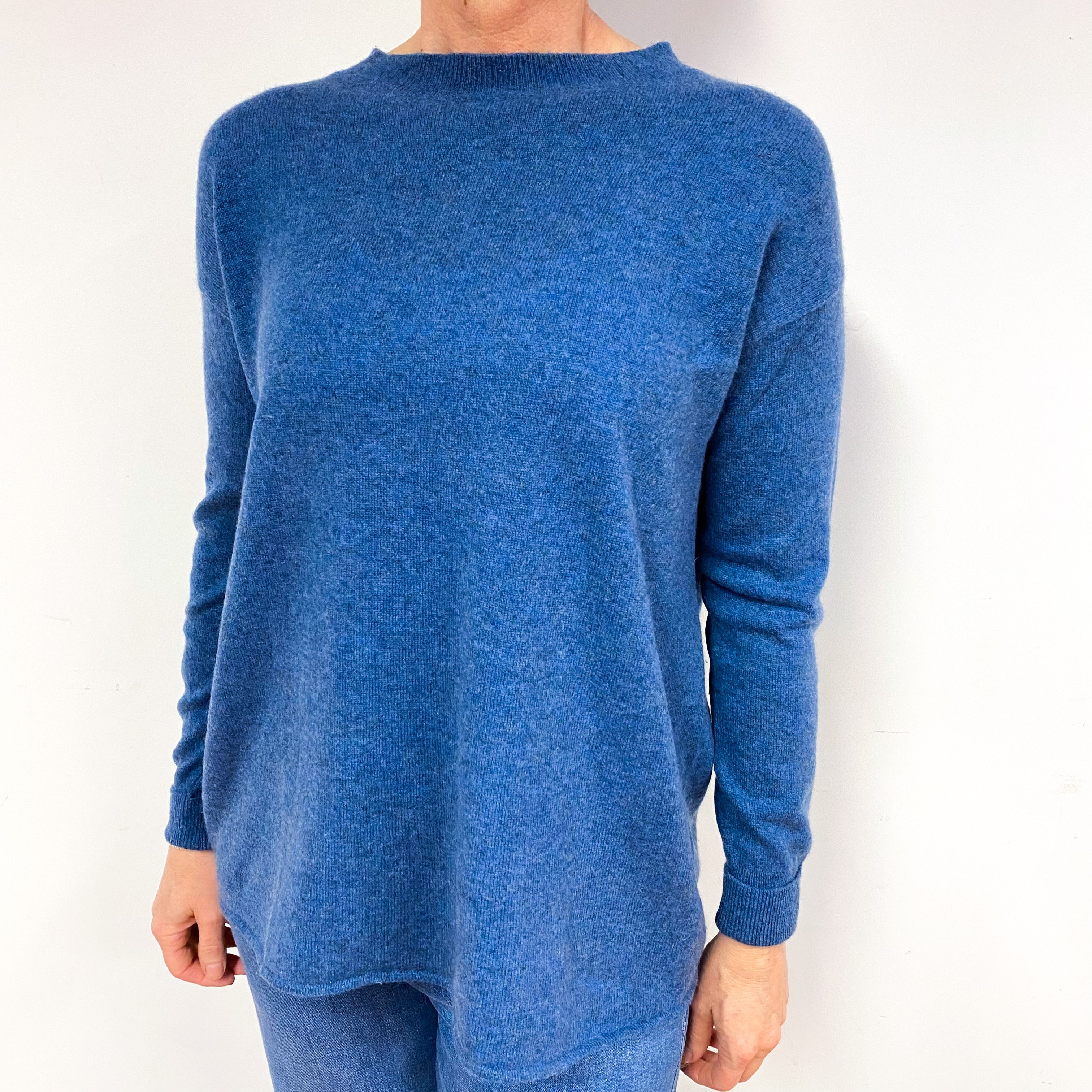 Poetry Blue Open Back Cashmere Crew Neck Jumper Medium