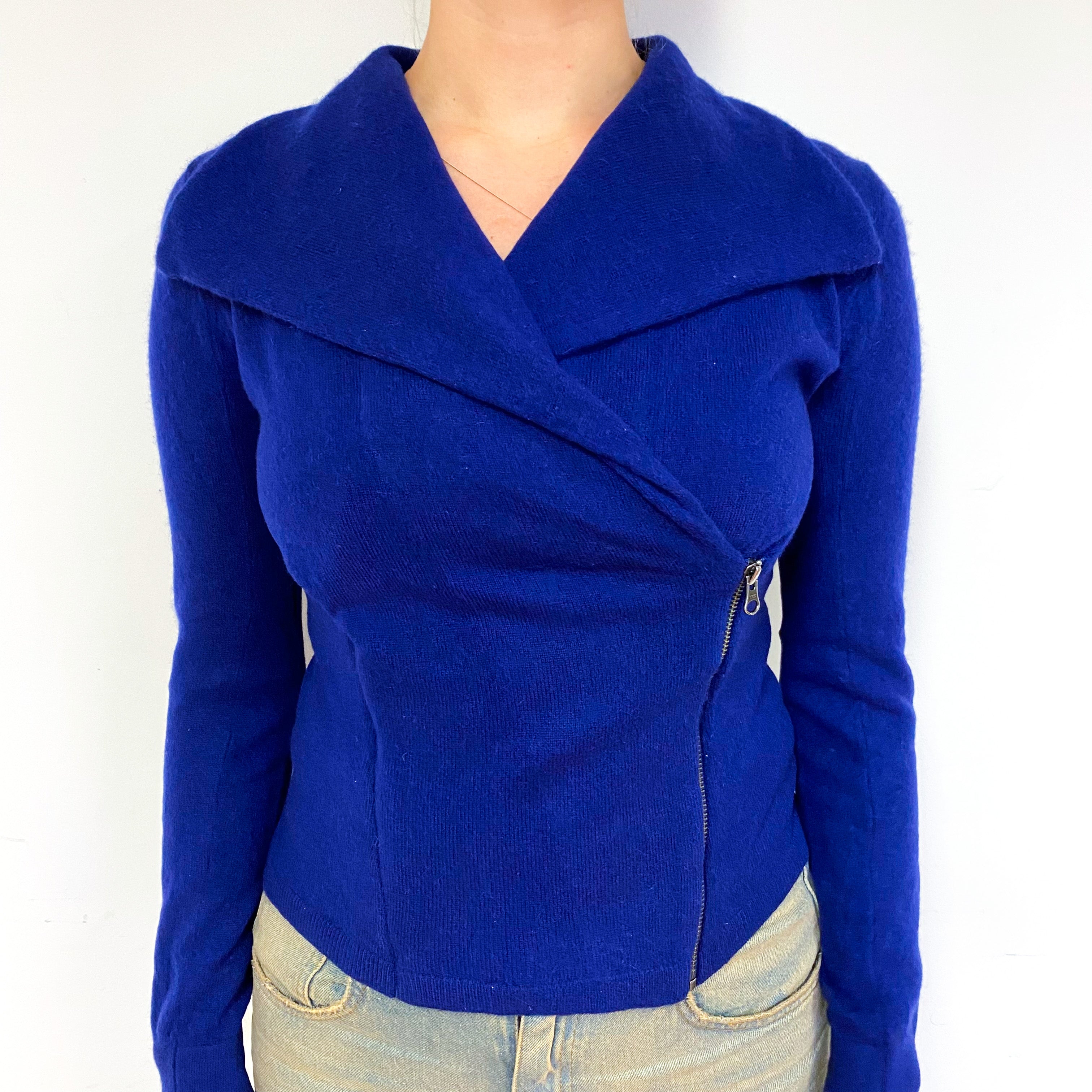 Indigo Blue Cashmere Collared Cardigan Small