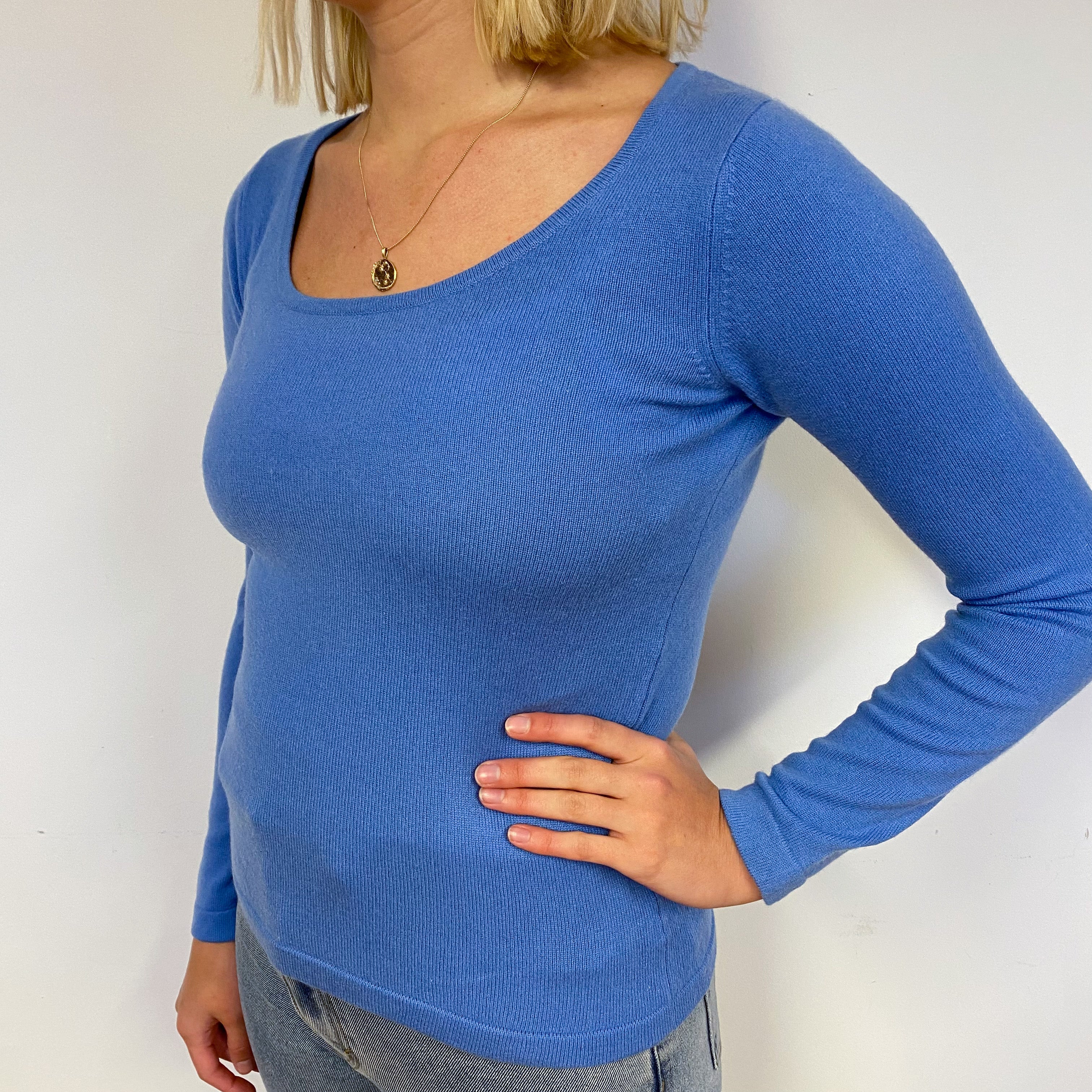 Cornflower Blue Cashmere Scoop Neck Jumper Small