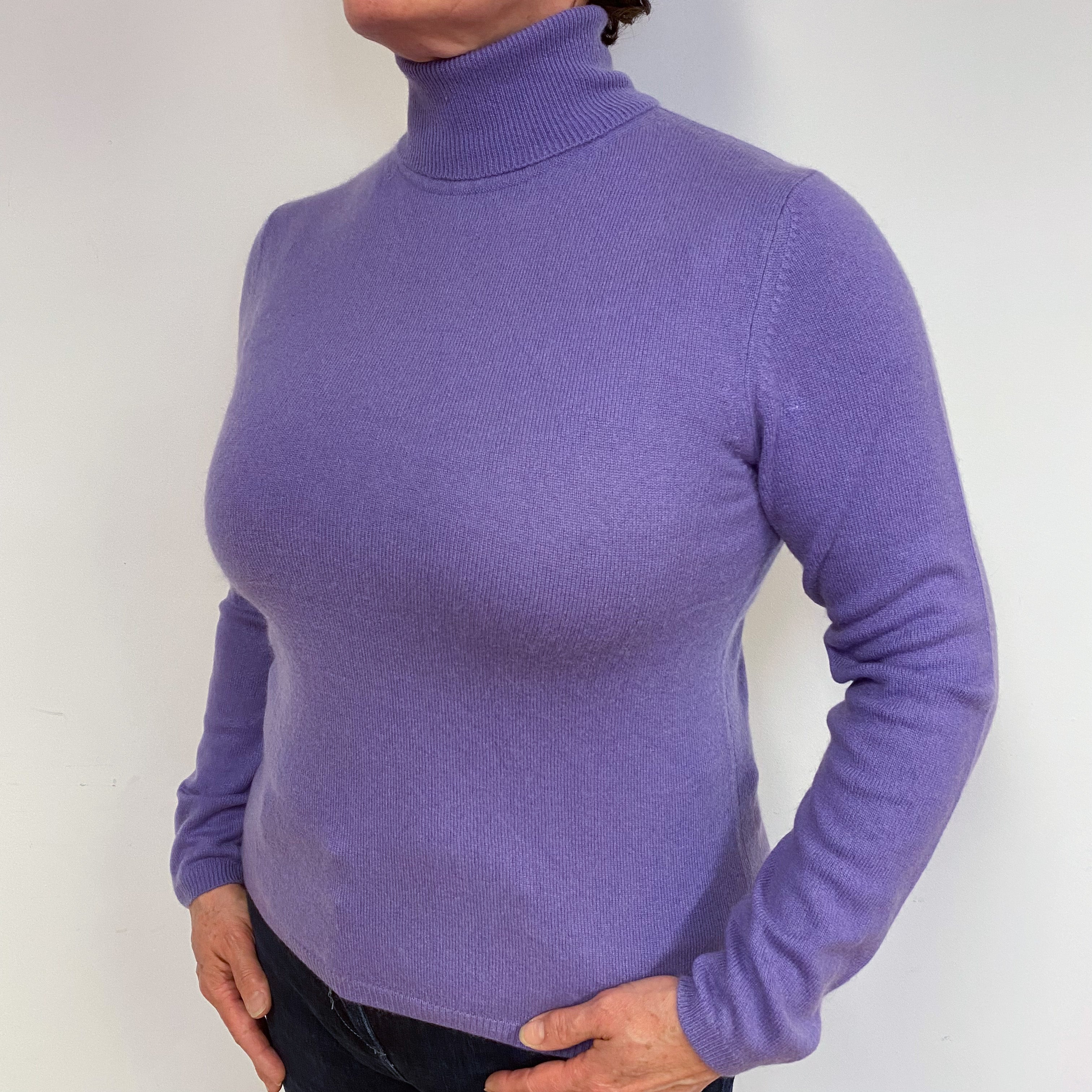 Lavender Purple Cashmere Polo Neck Jumper Large