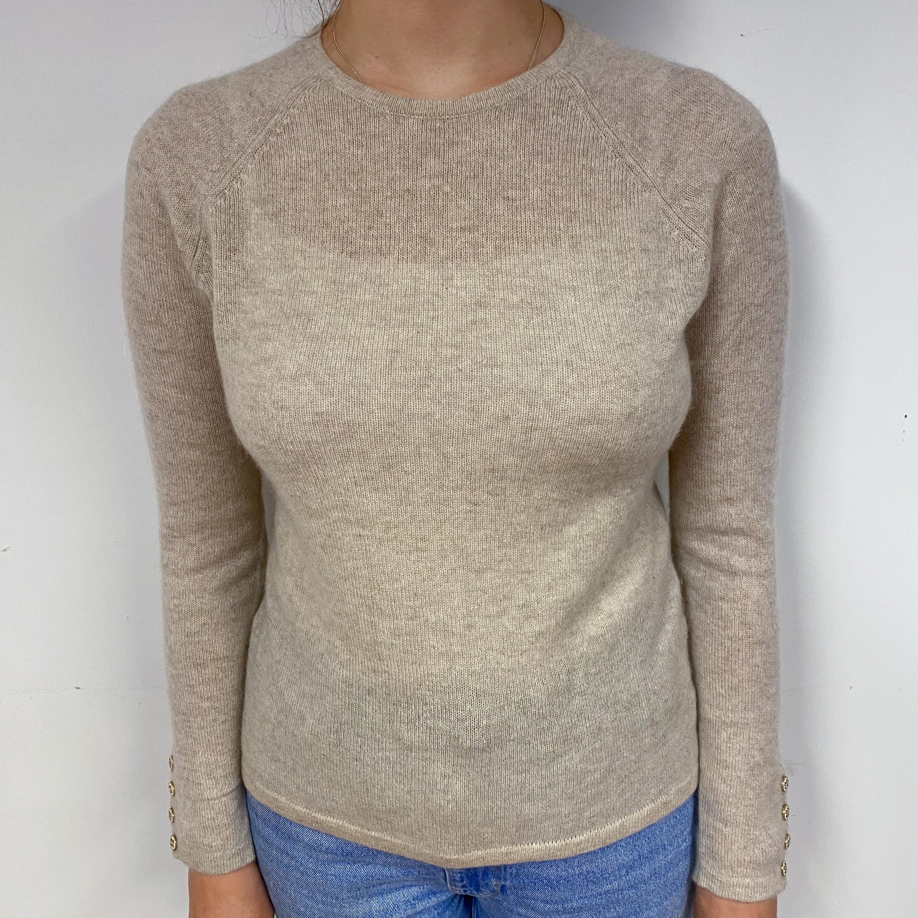 Oatmeal Beige Cashmere Crew Neck Jumper Small