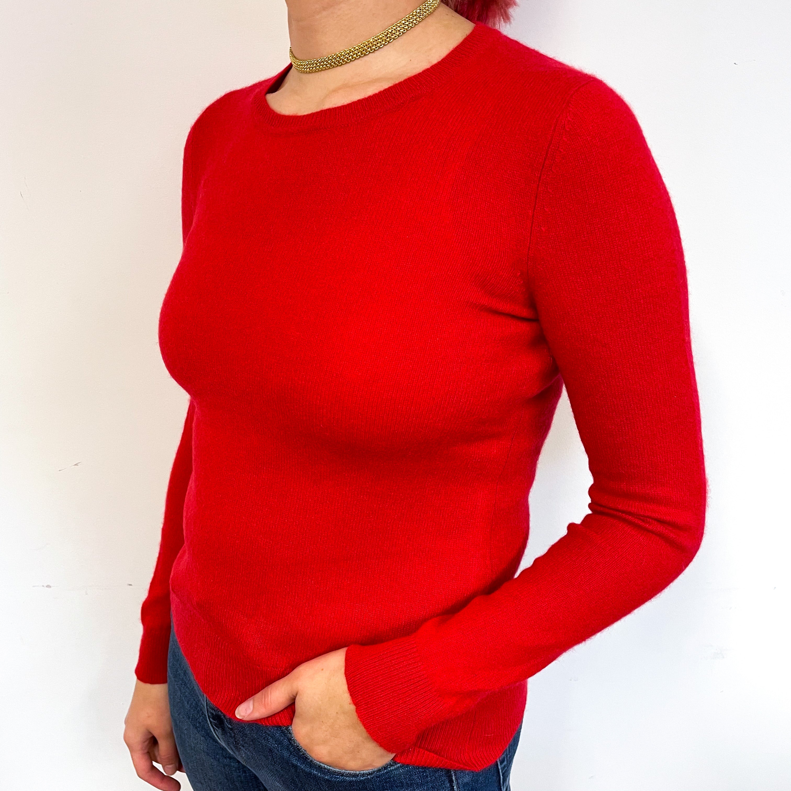 Scarlet Red Cashmere Crew Neck Jumper Small