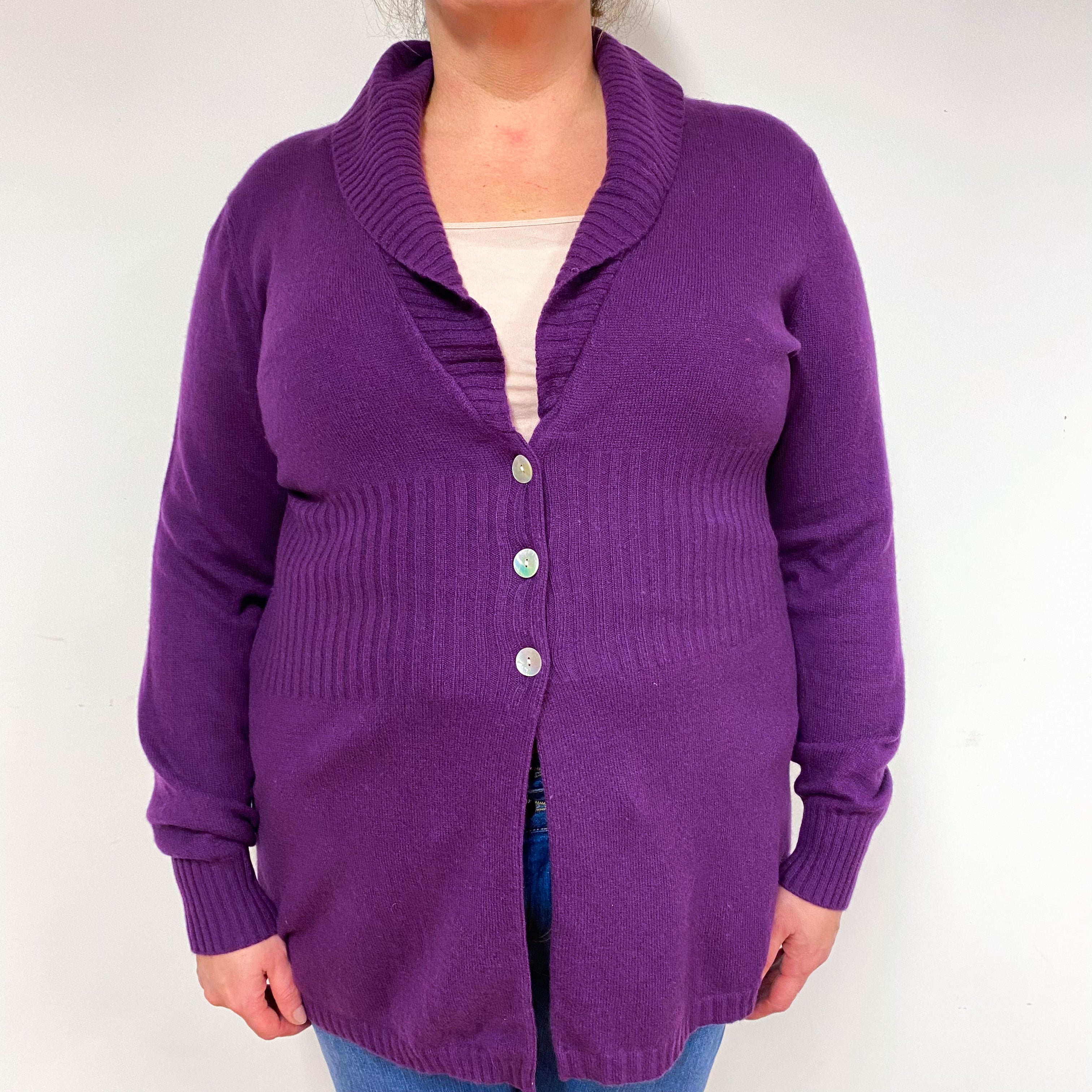 Plum Purple Cashmere Collared Cardigan Extra Large
