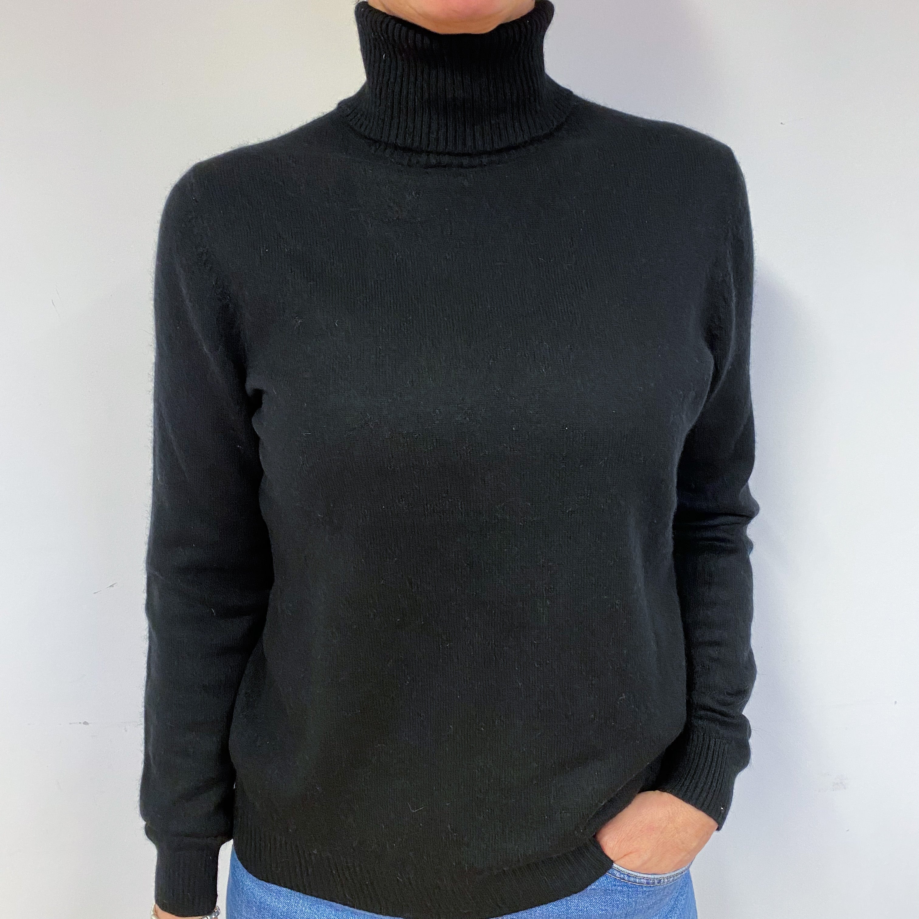 Black Cashmere Polo Neck Jumper Medium
