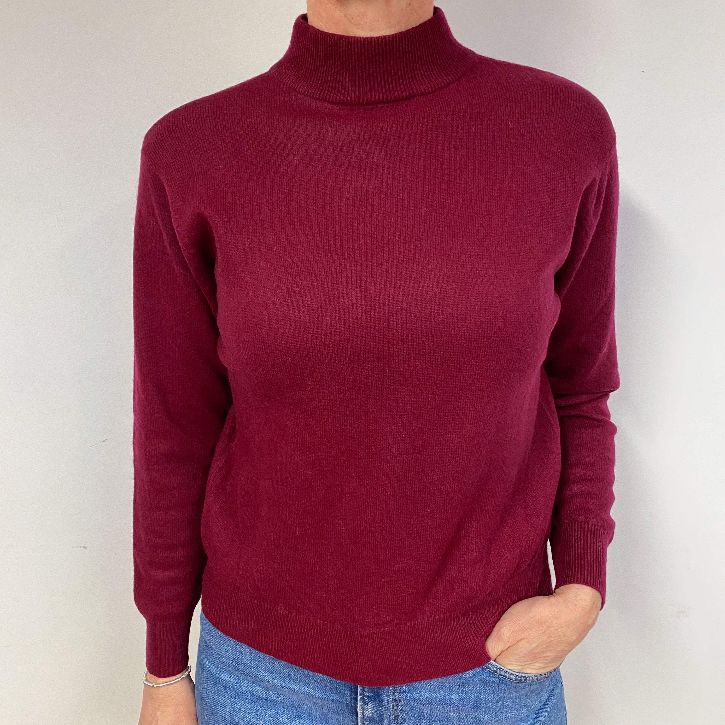 Wine Red Cashmere Turtle Neck Jumper Medium