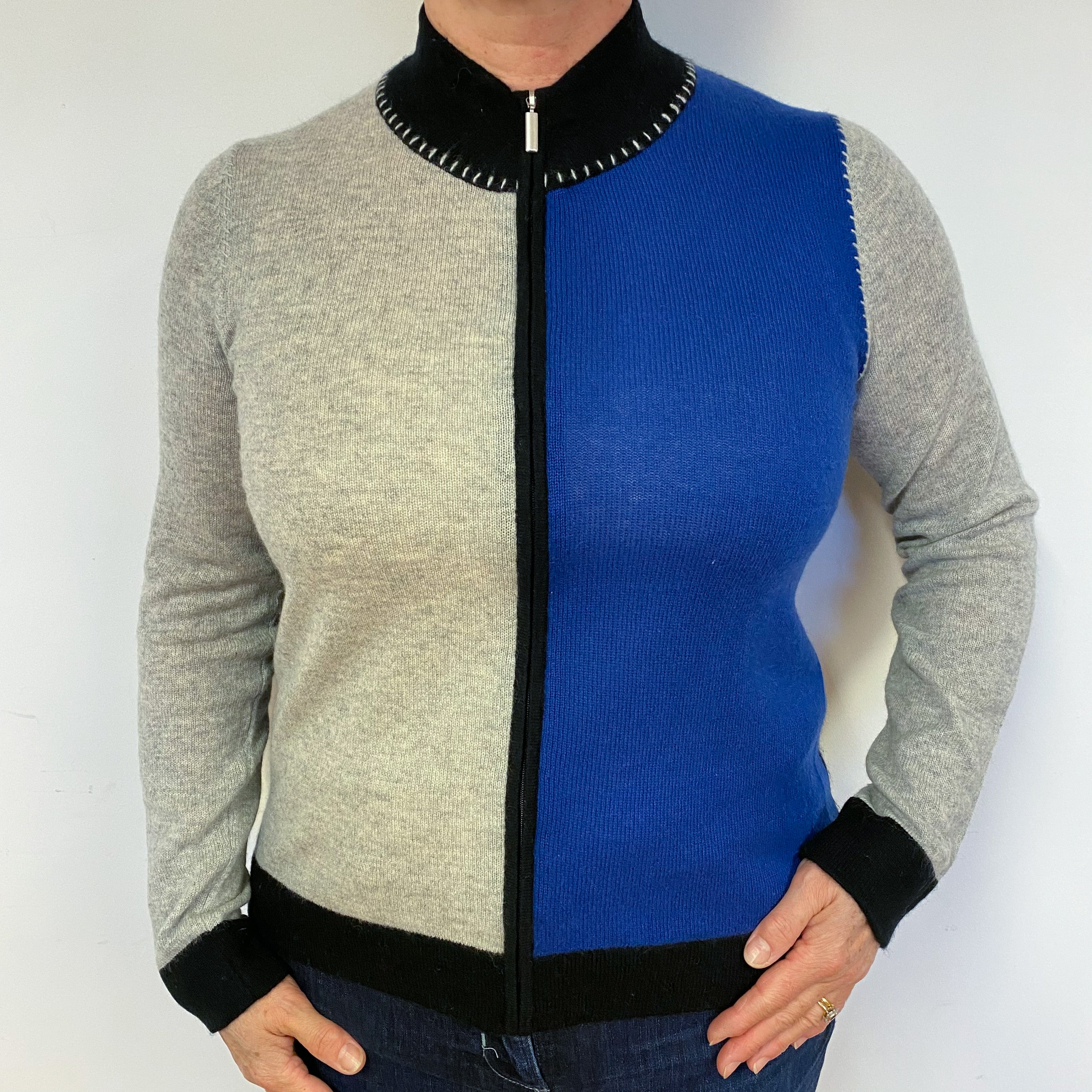 Admiral Blue Grey Cashmere Crew Neck Zip Cardigan Large